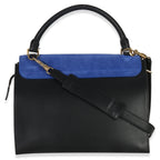 Blue Black Cream Suede Grained Calfskin Small Trapeze Bag