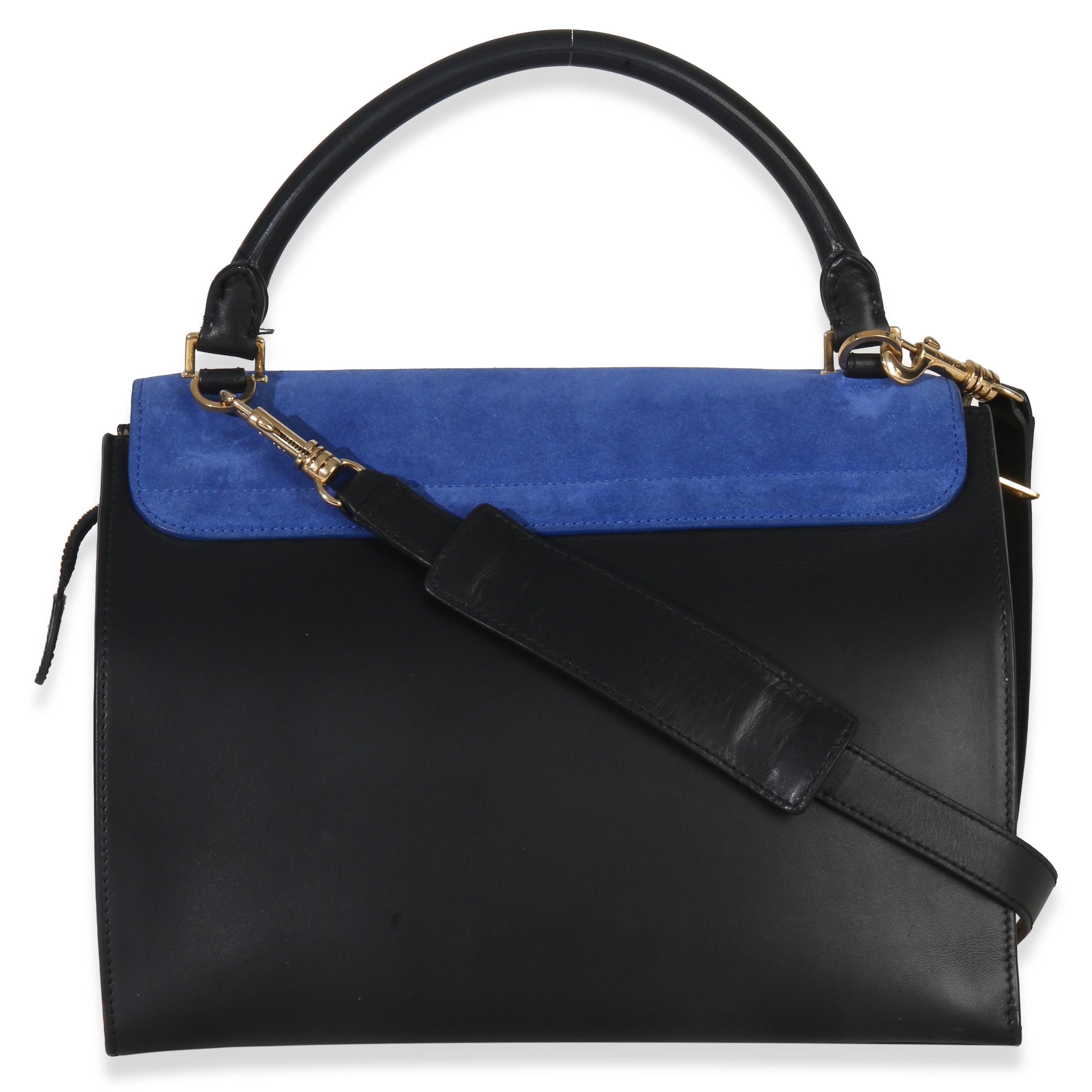 Blue Black Cream Suede Grained Calfskin Small Trapeze Bag