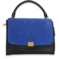 Blue Black Cream Suede Grained Calfskin Small Trapeze Bag