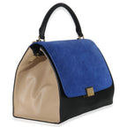 Blue Black Cream Suede Grained Calfskin Small Trapeze Bag