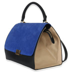 Blue Black Cream Suede Grained Calfskin Small Trapeze Bag