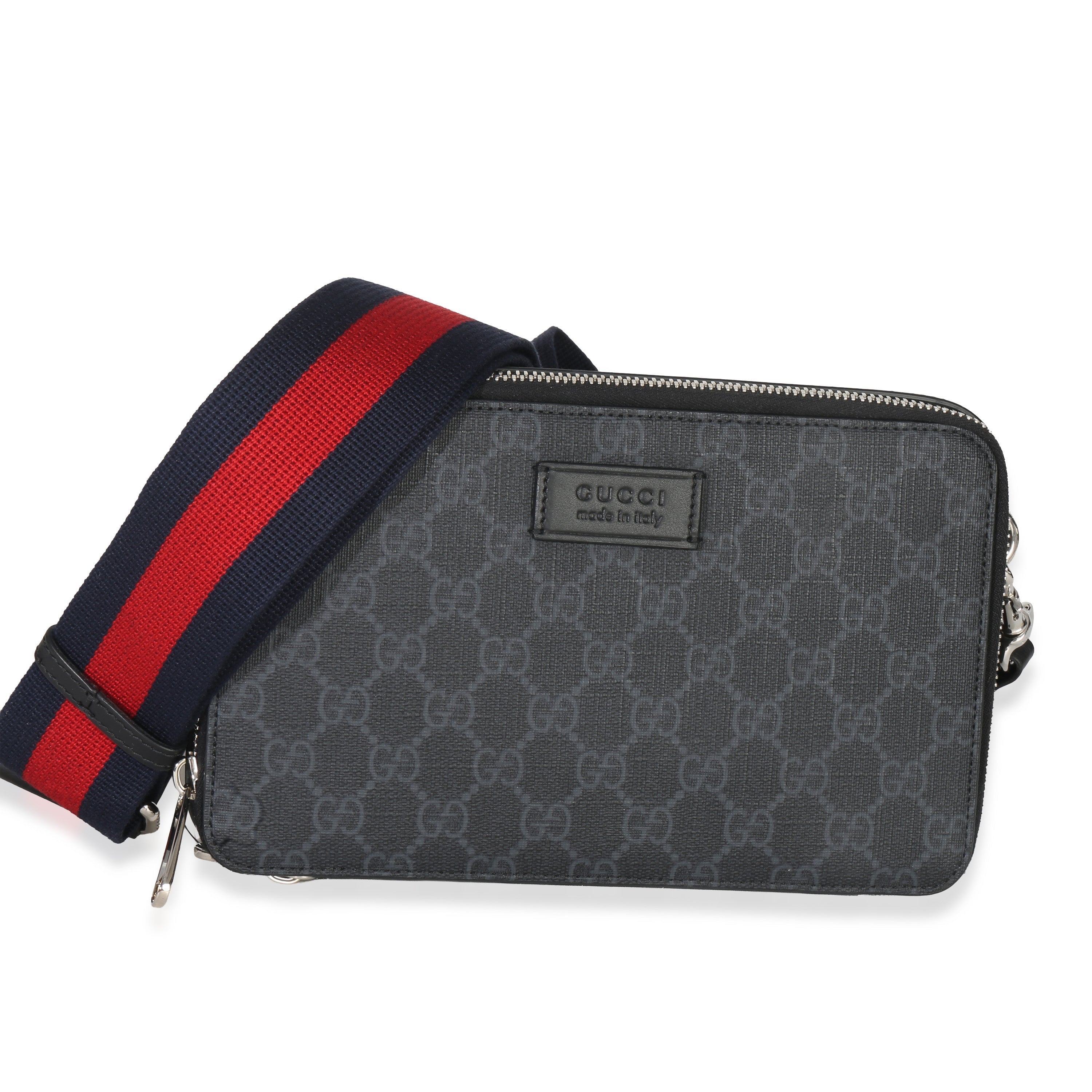 Gucci Black GG Supreme Canvas Web Small Crossbody Bag