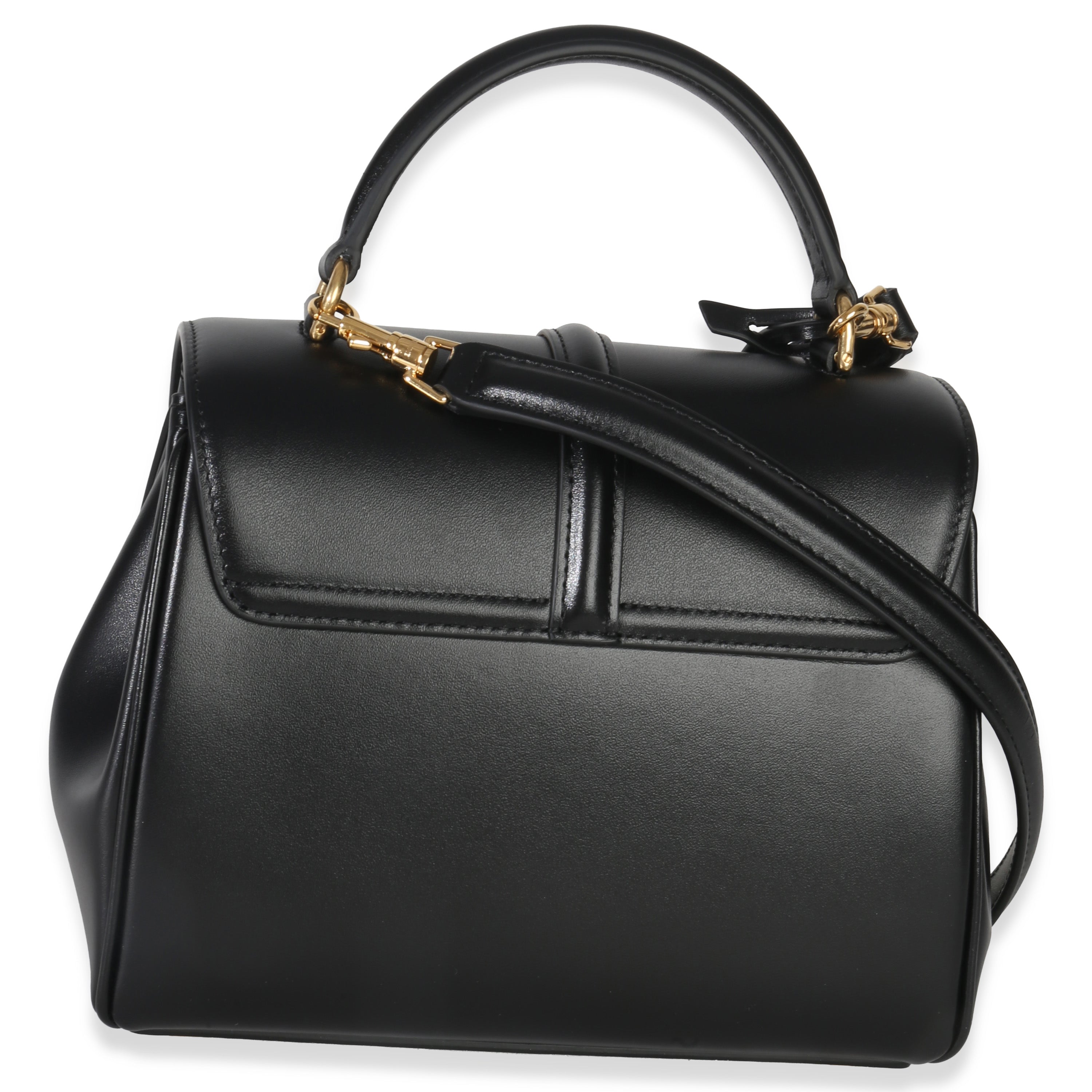 Black Satinated Calfskin Small 16 Top Handle Bag