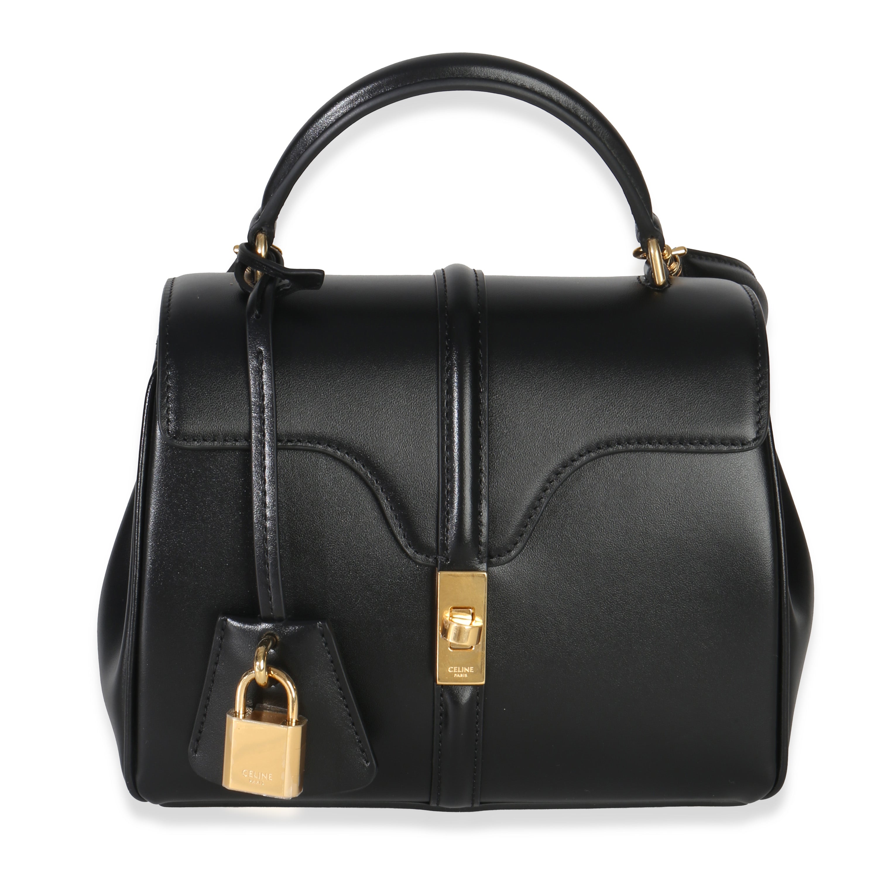 Black Satinated Calfskin Small 16 Top Handle Bag