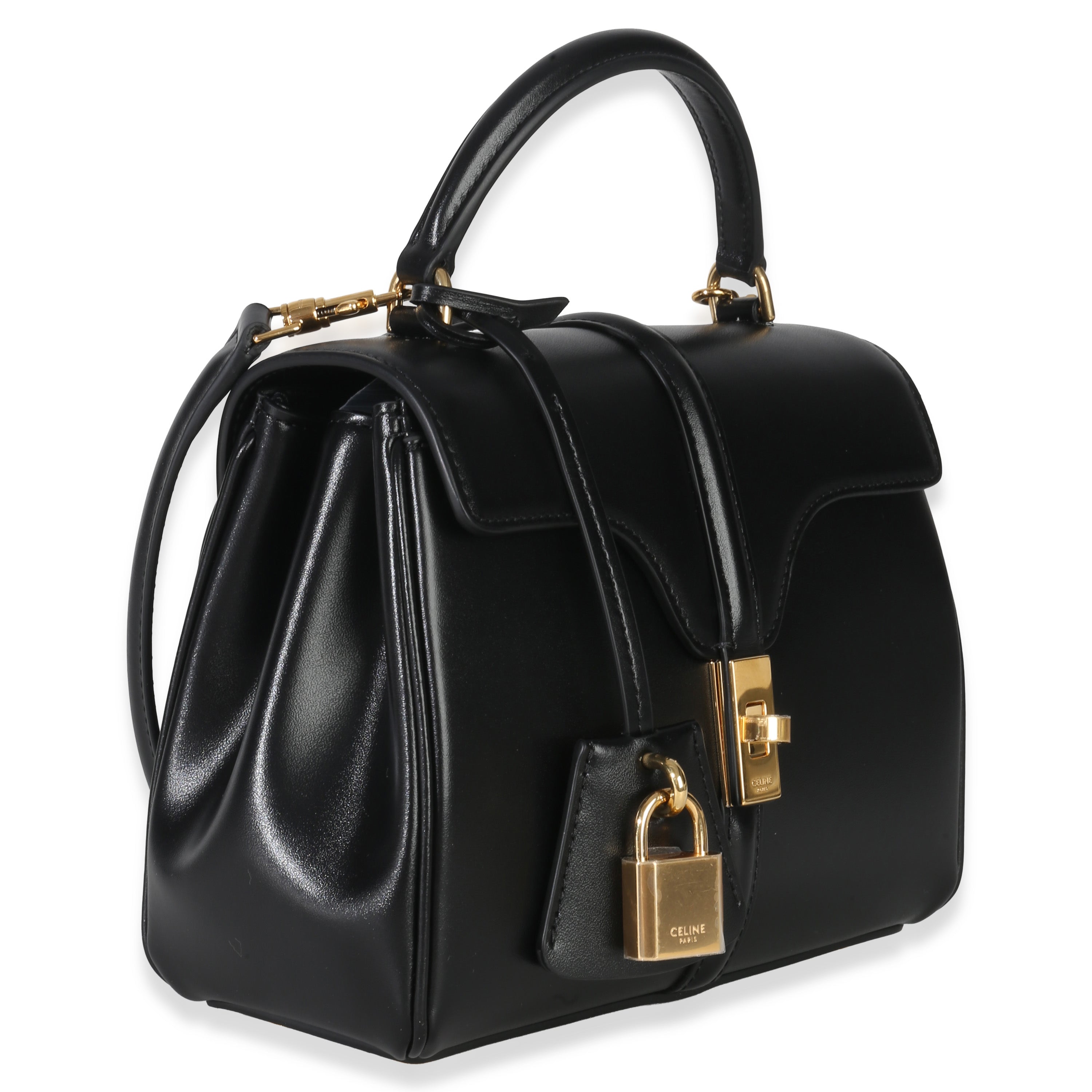 Black Satinated Calfskin Small 16 Top Handle Bag