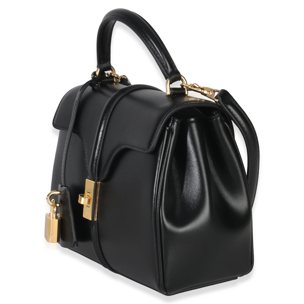 Black Satinated Calfskin Small 16 Top Handle Bag