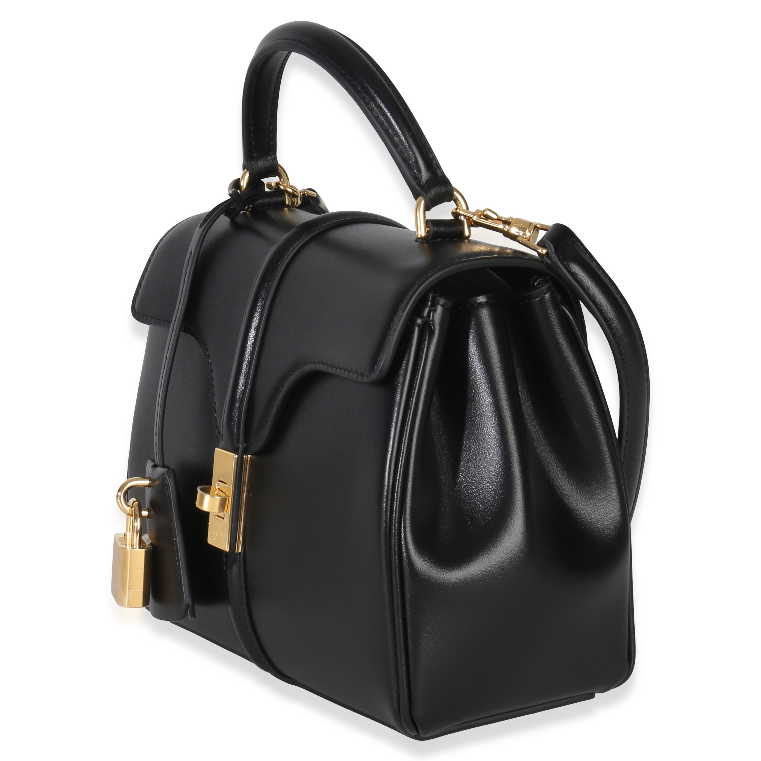 Black Satinated Calfskin Small 16 Top Handle Bag