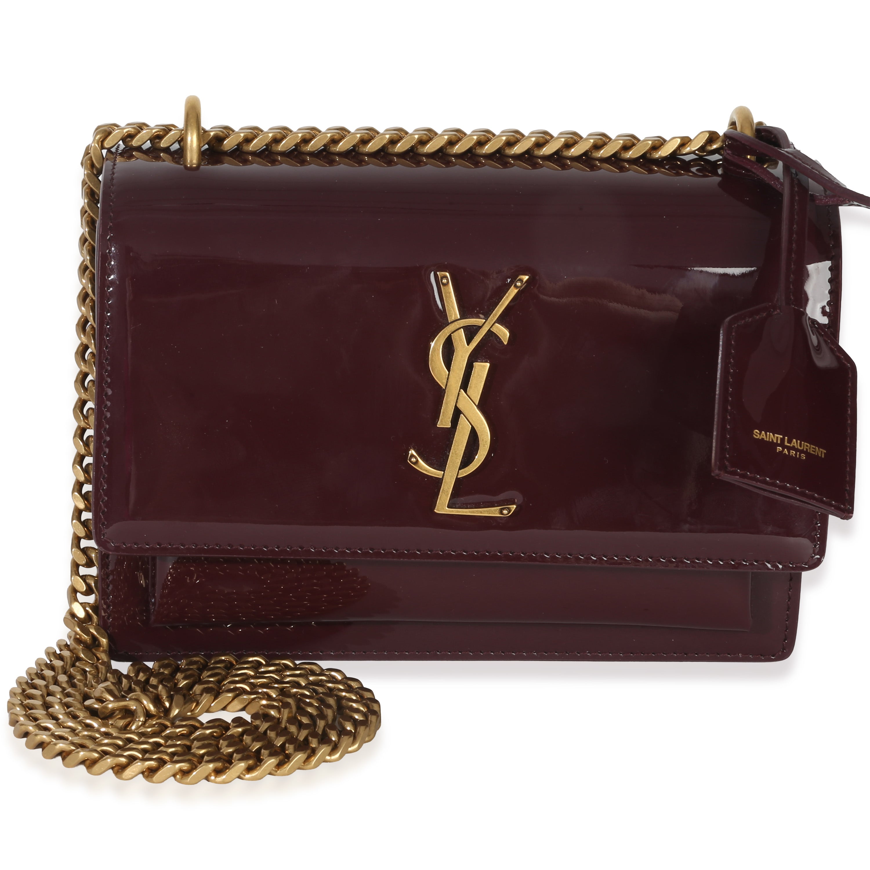 Saint Laurent Red Wine Patent Monogram Small Sunset Bag