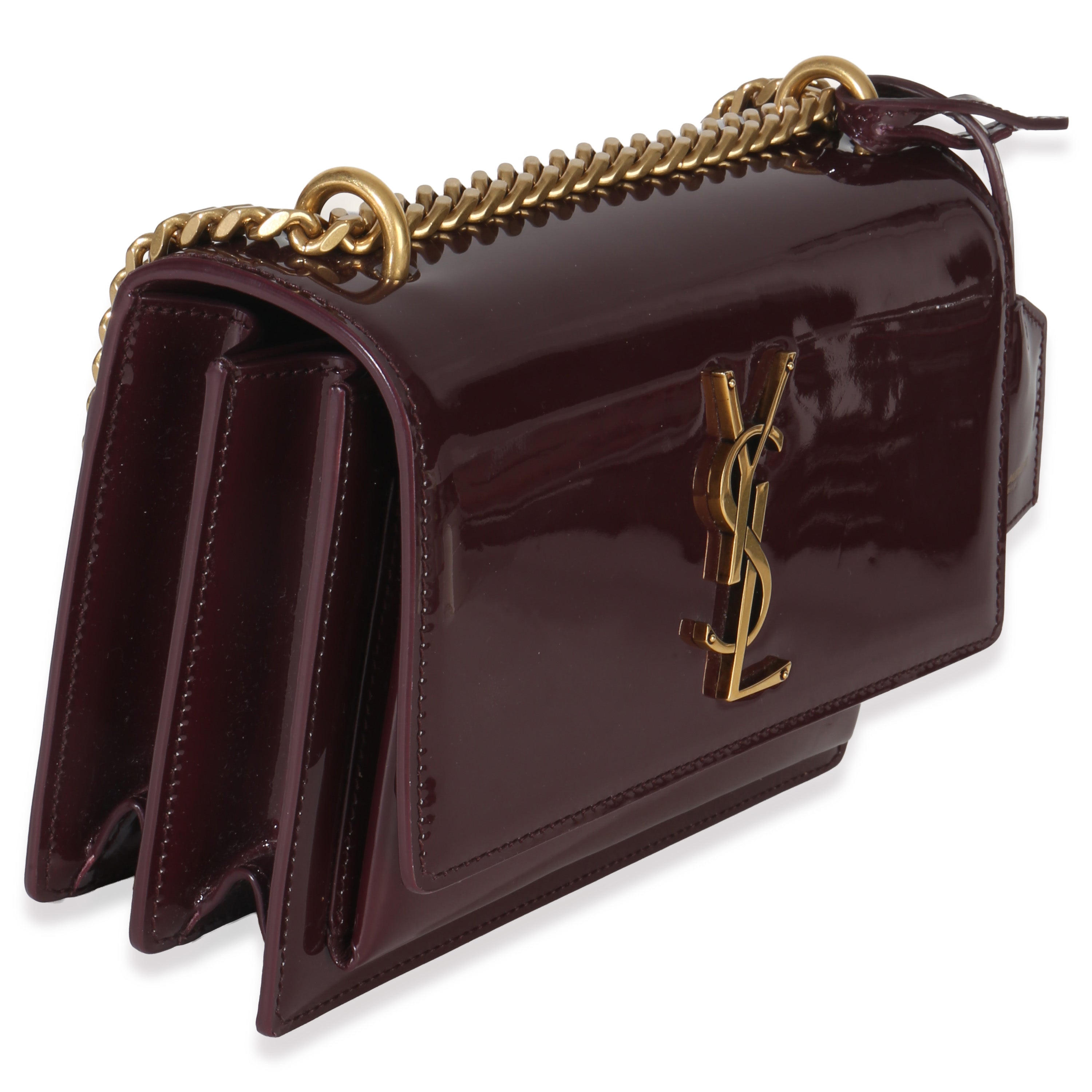 Saint Laurent Red Wine Patent Monogram Small Sunset Bag