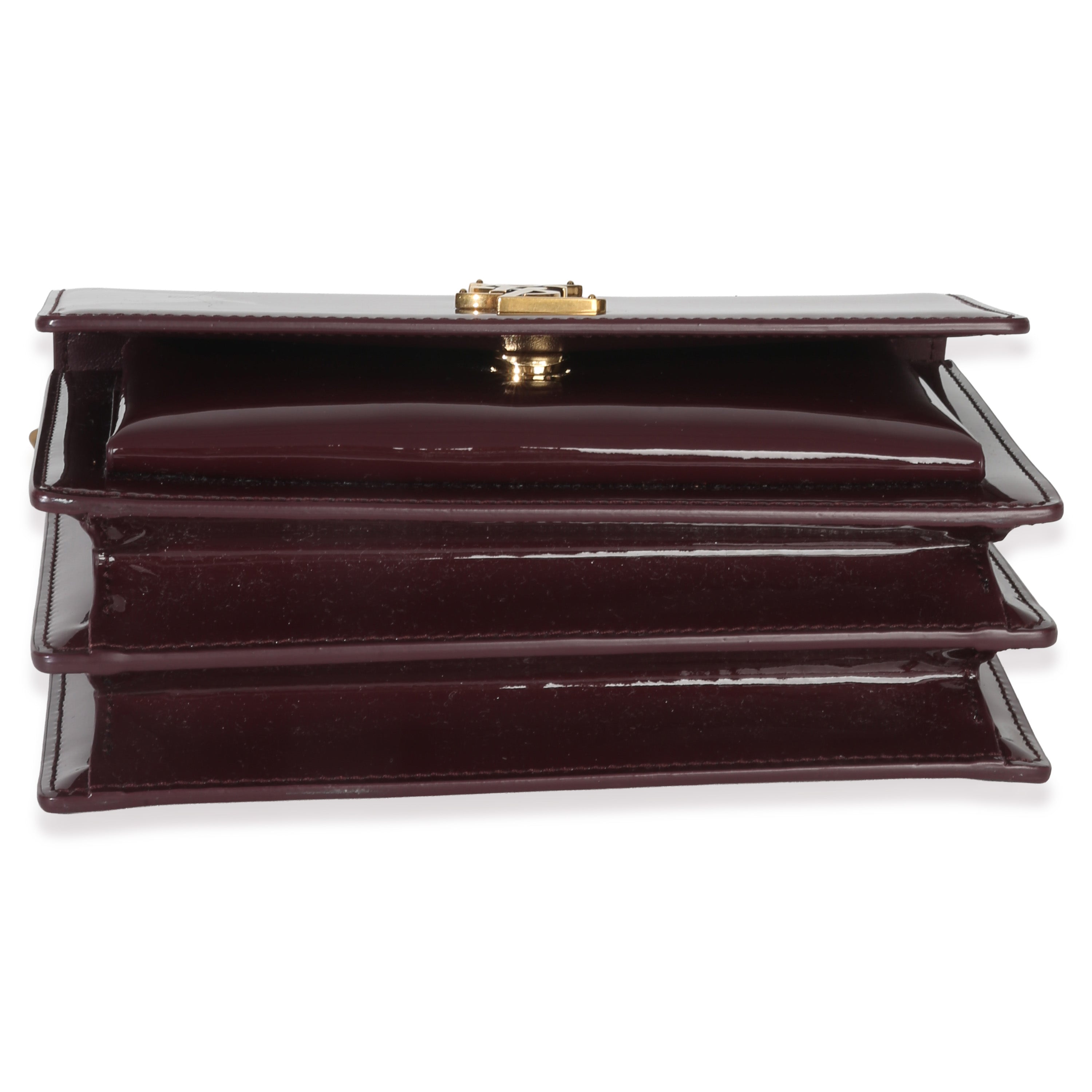 Saint Laurent Red Wine Patent Monogram Small Sunset Bag