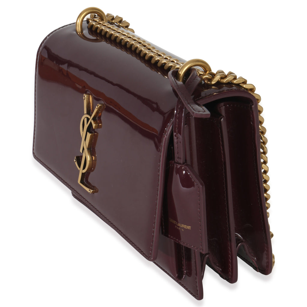 Saint Laurent Red Wine Patent Monogram Small Sunset Bag