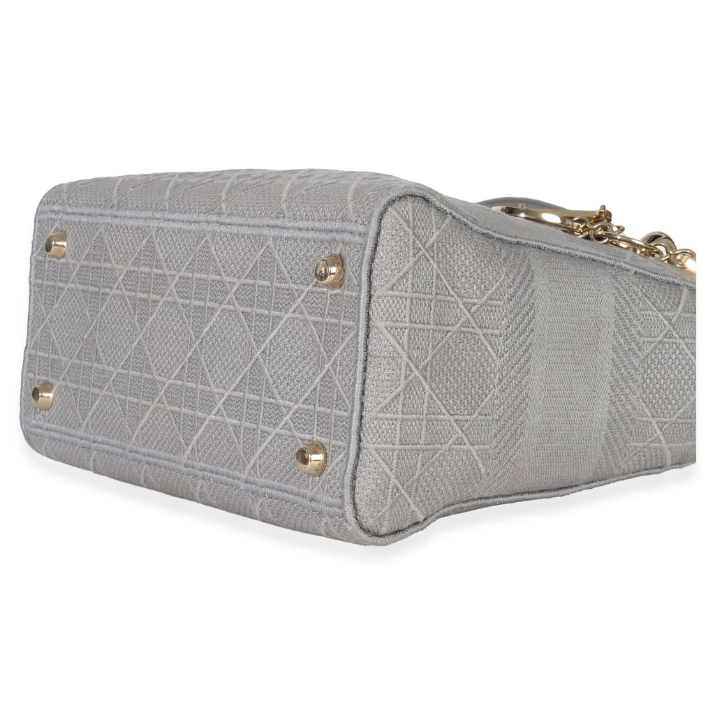 Christian Dior Gray Canvas Cannage Embroidered Medium Lady D-Lite Bag