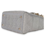 Christian Dior Gray Canvas Cannage Embroidered Medium Lady D-Lite Bag