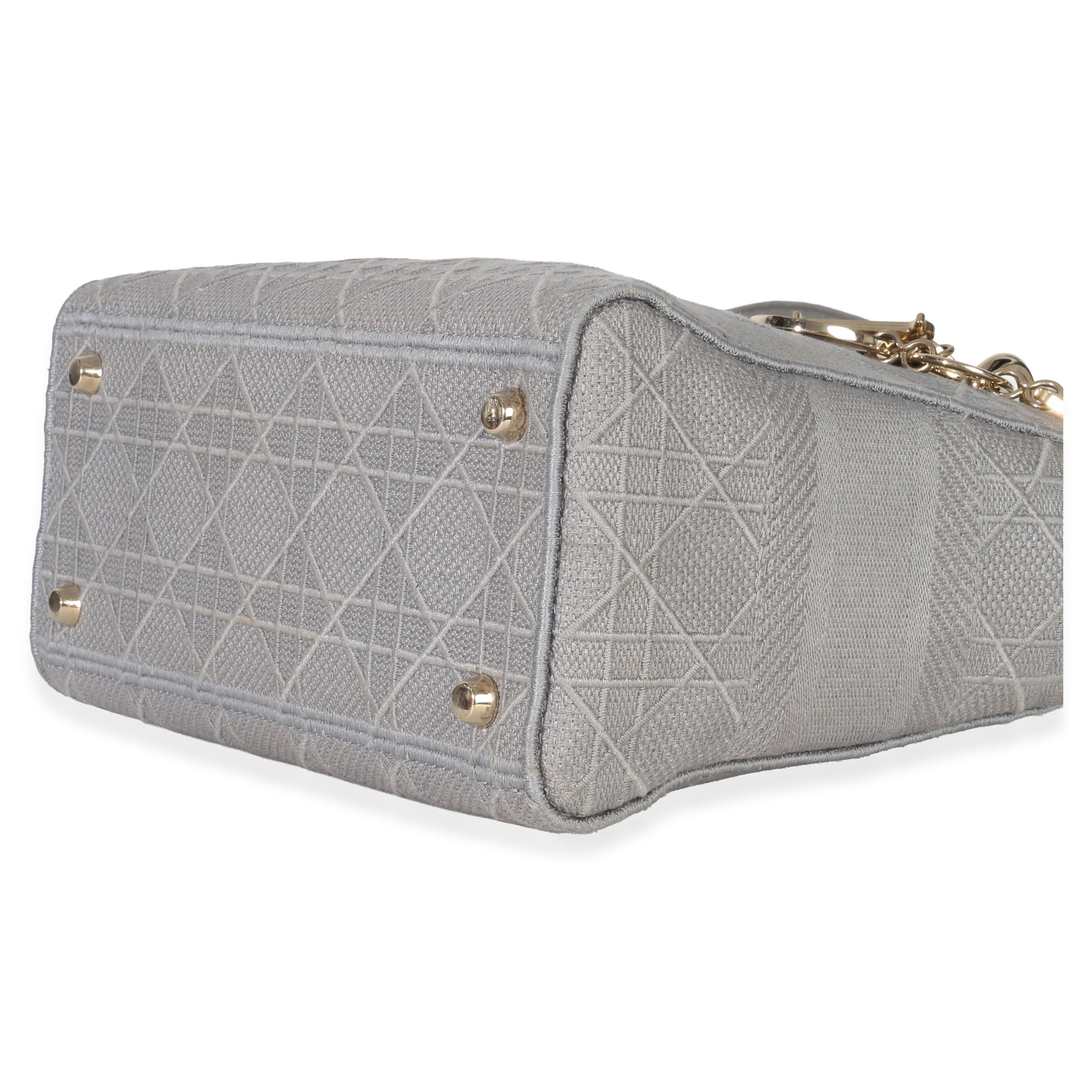 Christian Dior Gray Canvas Cannage Embroidered Medium Lady D-Lite Bag