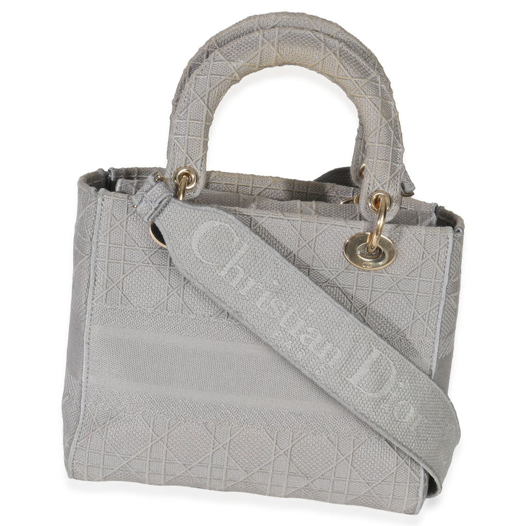 Christian Dior Gray Canvas Cannage Embroidered Medium Lady D-Lite Bag
