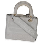 Christian Dior Gray Canvas Cannage Embroidered Medium Lady D-Lite Bag