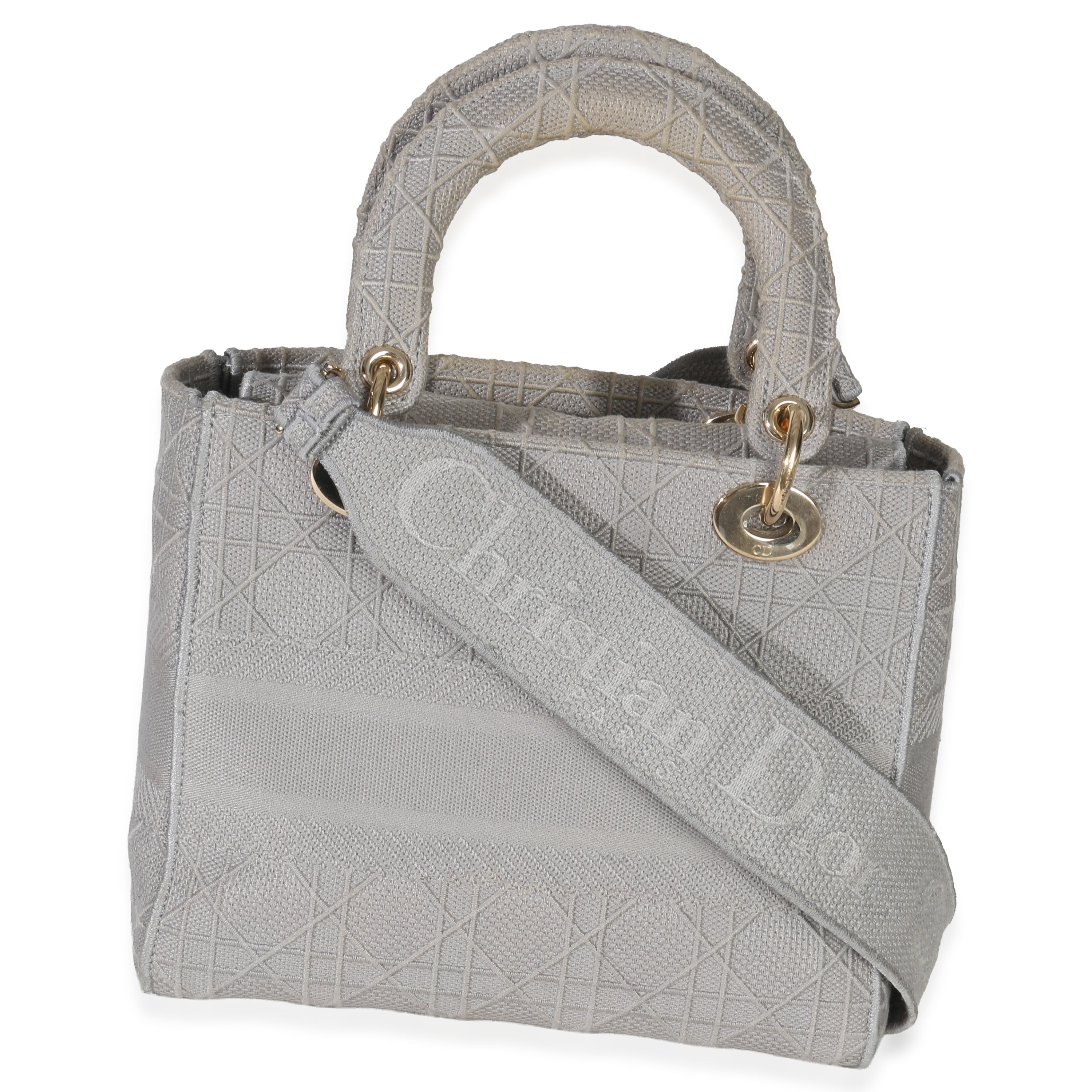 Christian Dior Gray Canvas Cannage Embroidered Medium Lady D-Lite Bag