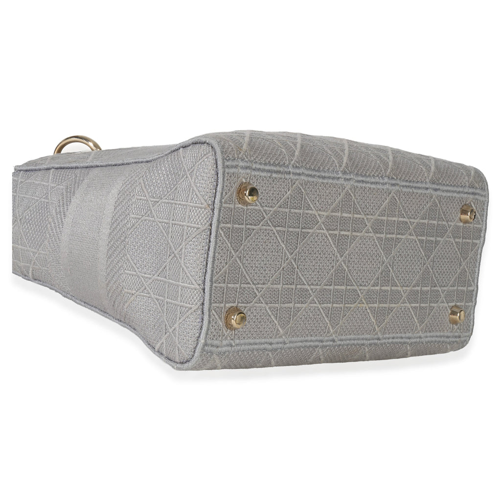 Christian Dior Gray Canvas Cannage Embroidered Medium Lady D-Lite Bag