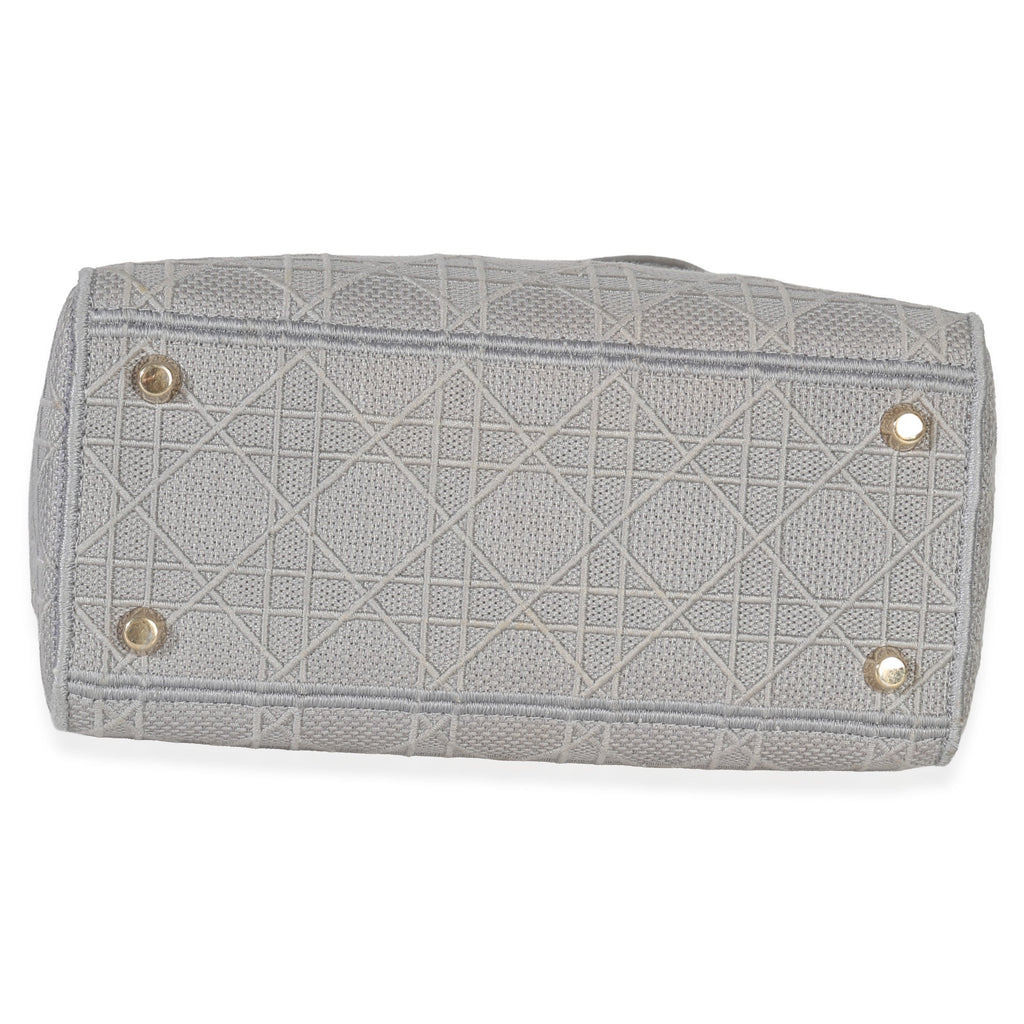 Christian Dior Gray Canvas Cannage Embroidered Medium Lady D-Lite Bag