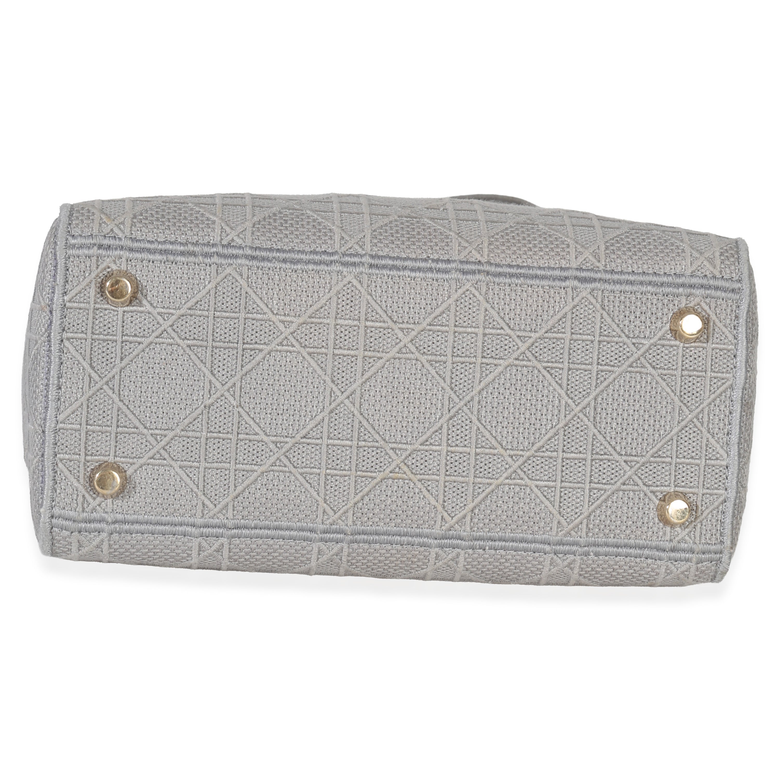 Christian Dior Gray Canvas Cannage Embroidered Medium Lady D-Lite Bag
