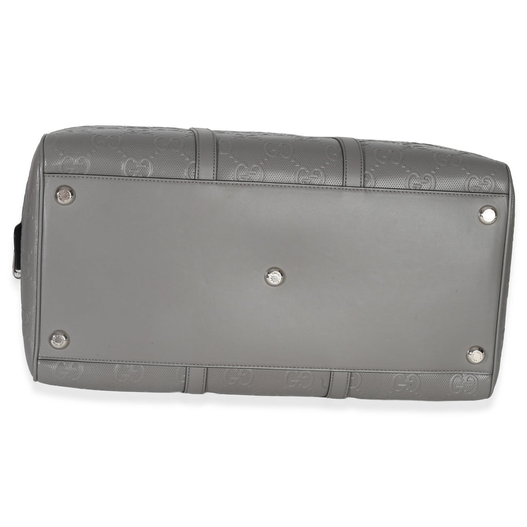 Gucci Grey Embossed Calfskin GG Tennis Medium Duffle Bag