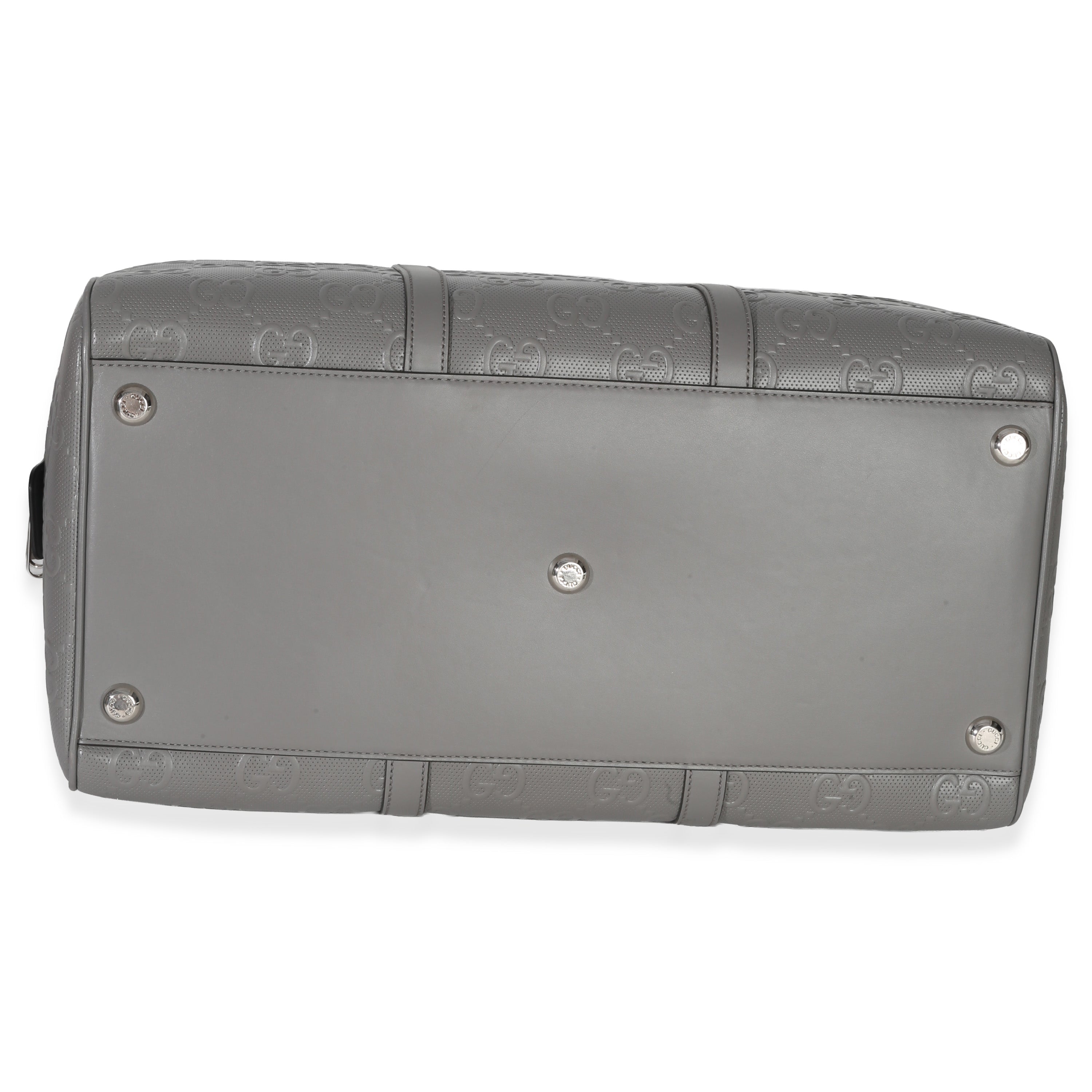 Gucci Grey Embossed Calfskin GG Tennis Medium Duffle Bag