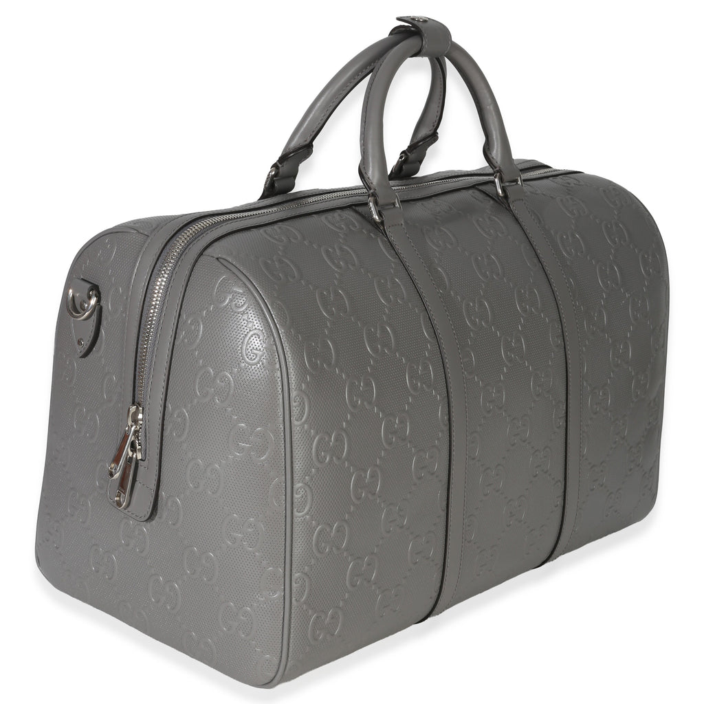 Gucci Grey Embossed Calfskin GG Tennis Medium Duffle Bag