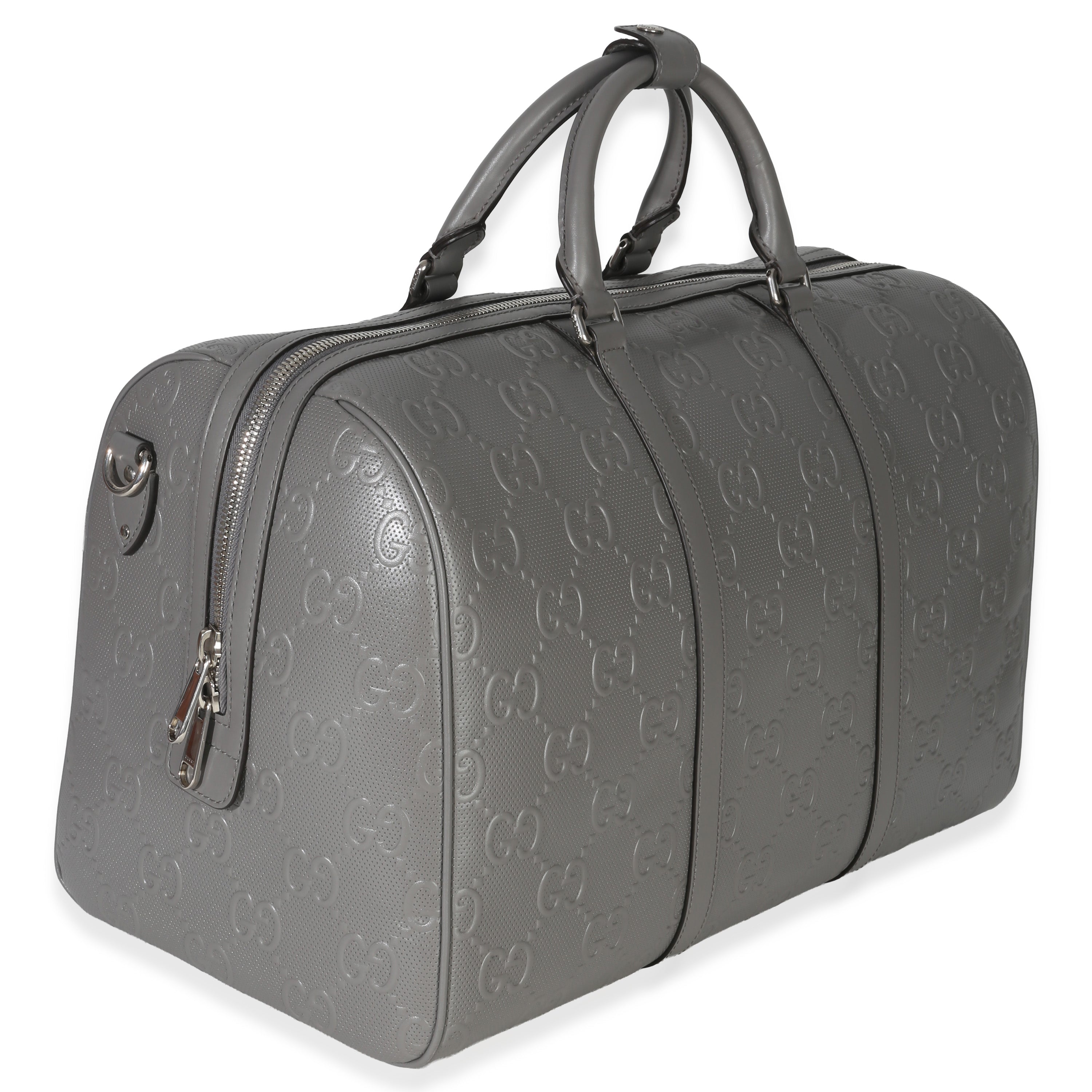 Gucci Grey Embossed Calfskin GG Tennis Medium Duffle Bag
