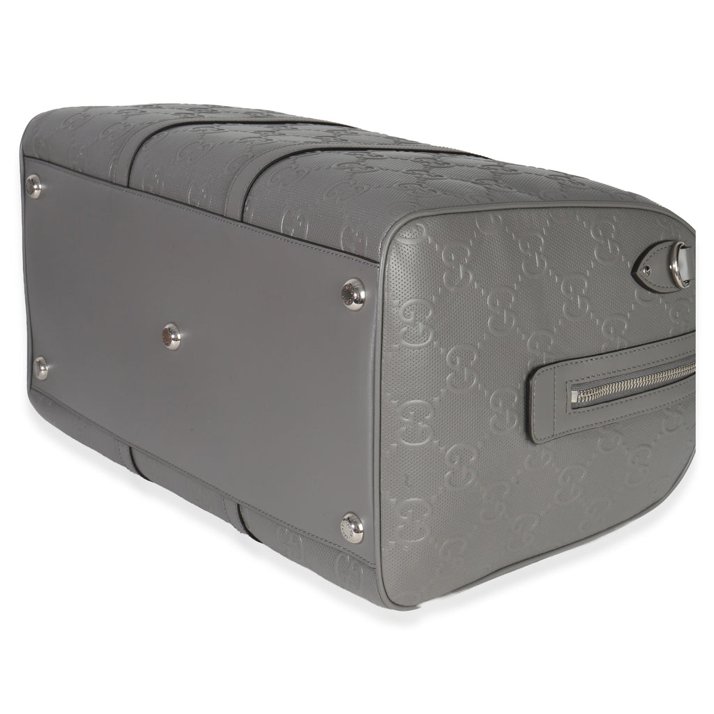 Gucci Grey Embossed Calfskin GG Tennis Medium Duffle Bag