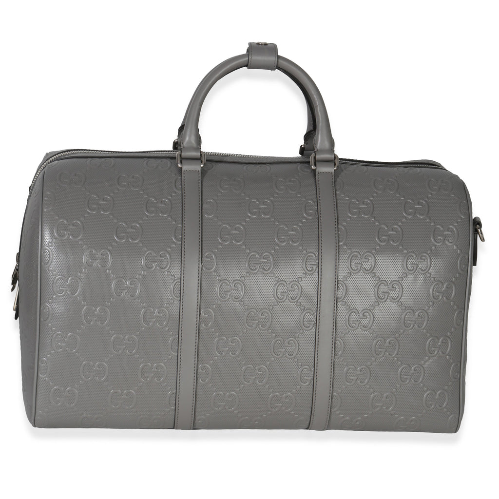 Gucci Grey Embossed Calfskin GG Tennis Medium Duffle Bag