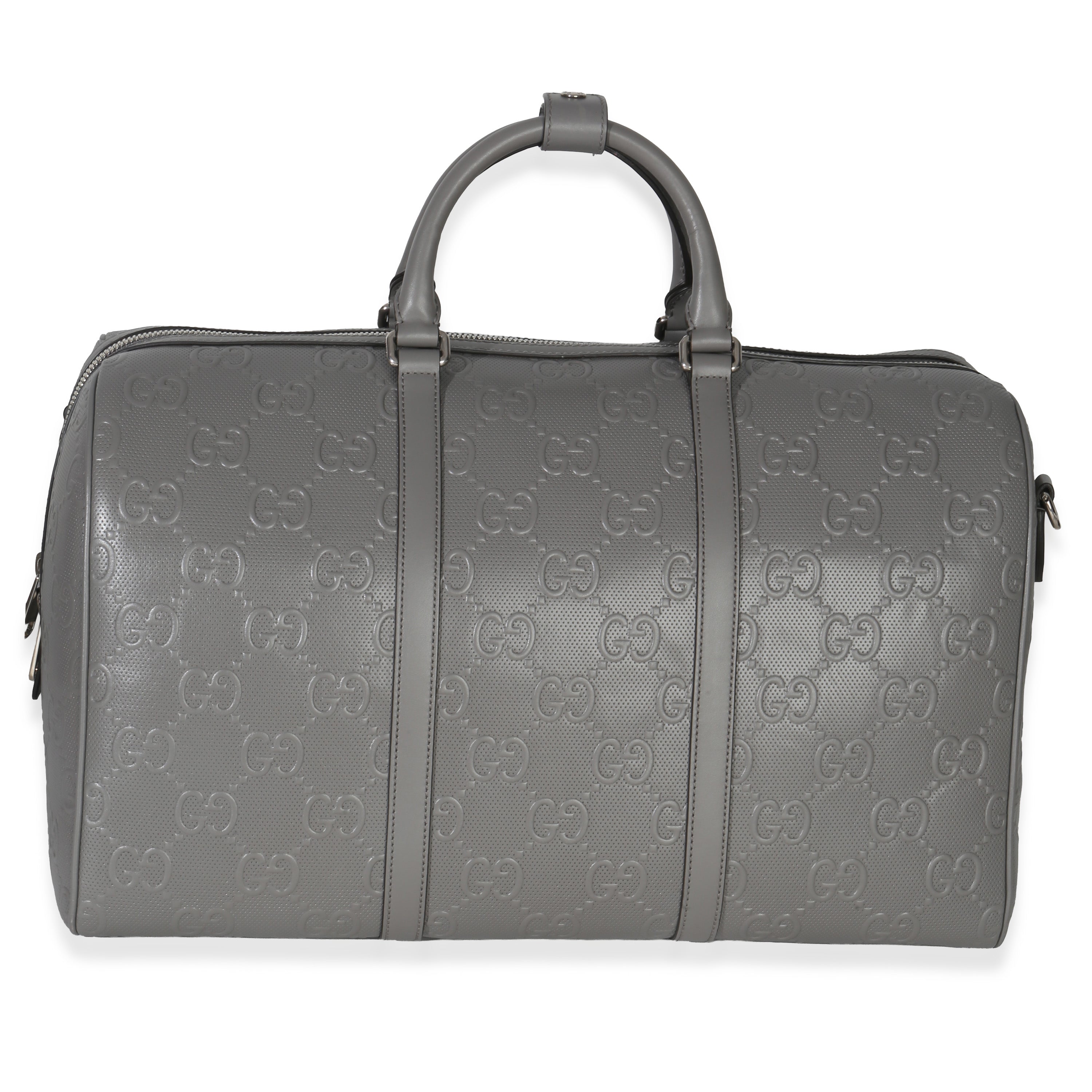 Gucci Grey Embossed Calfskin GG Tennis Medium Duffle Bag