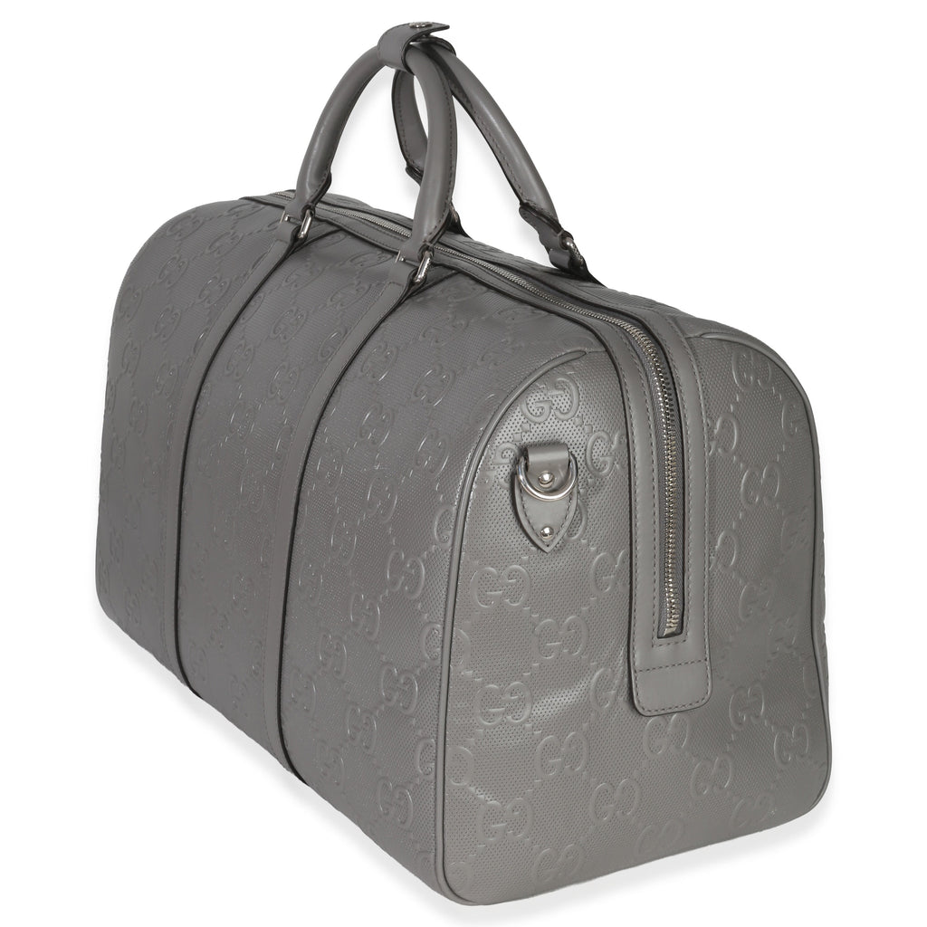 Gucci Grey Embossed Calfskin GG Tennis Medium Duffle Bag