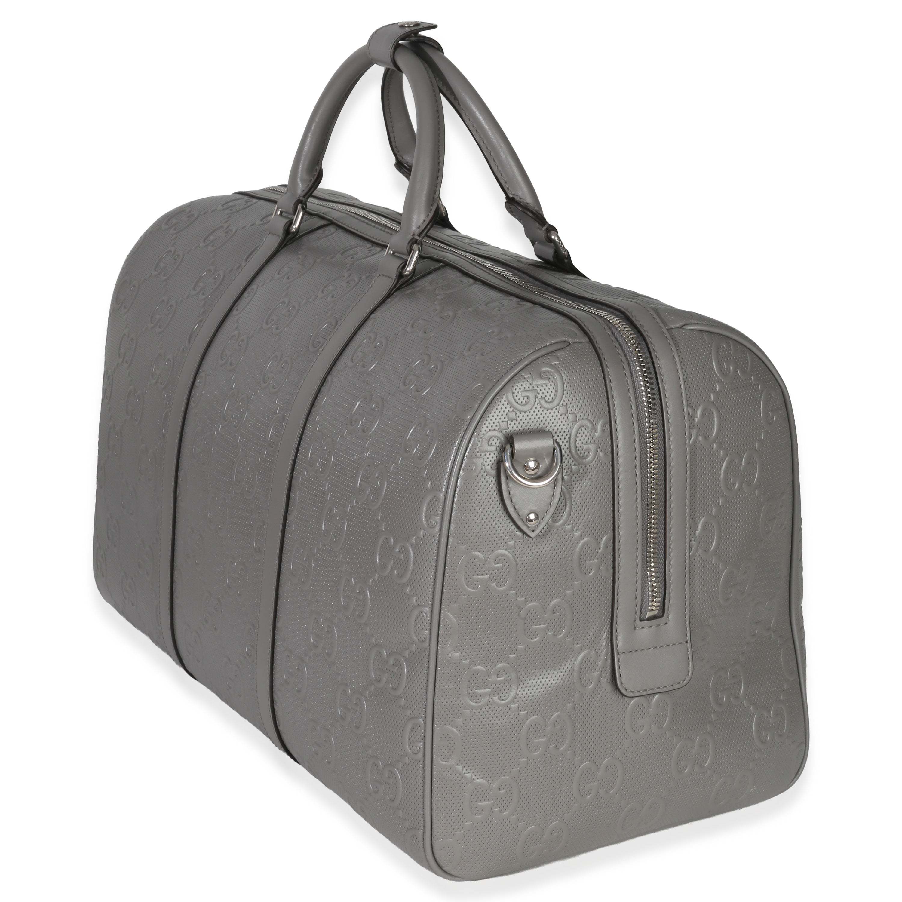 Gucci Grey Embossed Calfskin GG Tennis Medium Duffle Bag