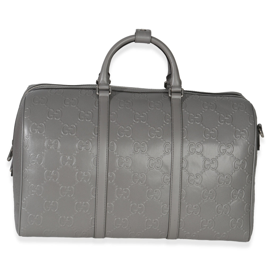Gucci Grey Embossed Calfskin GG Tennis Medium Duffle Bag