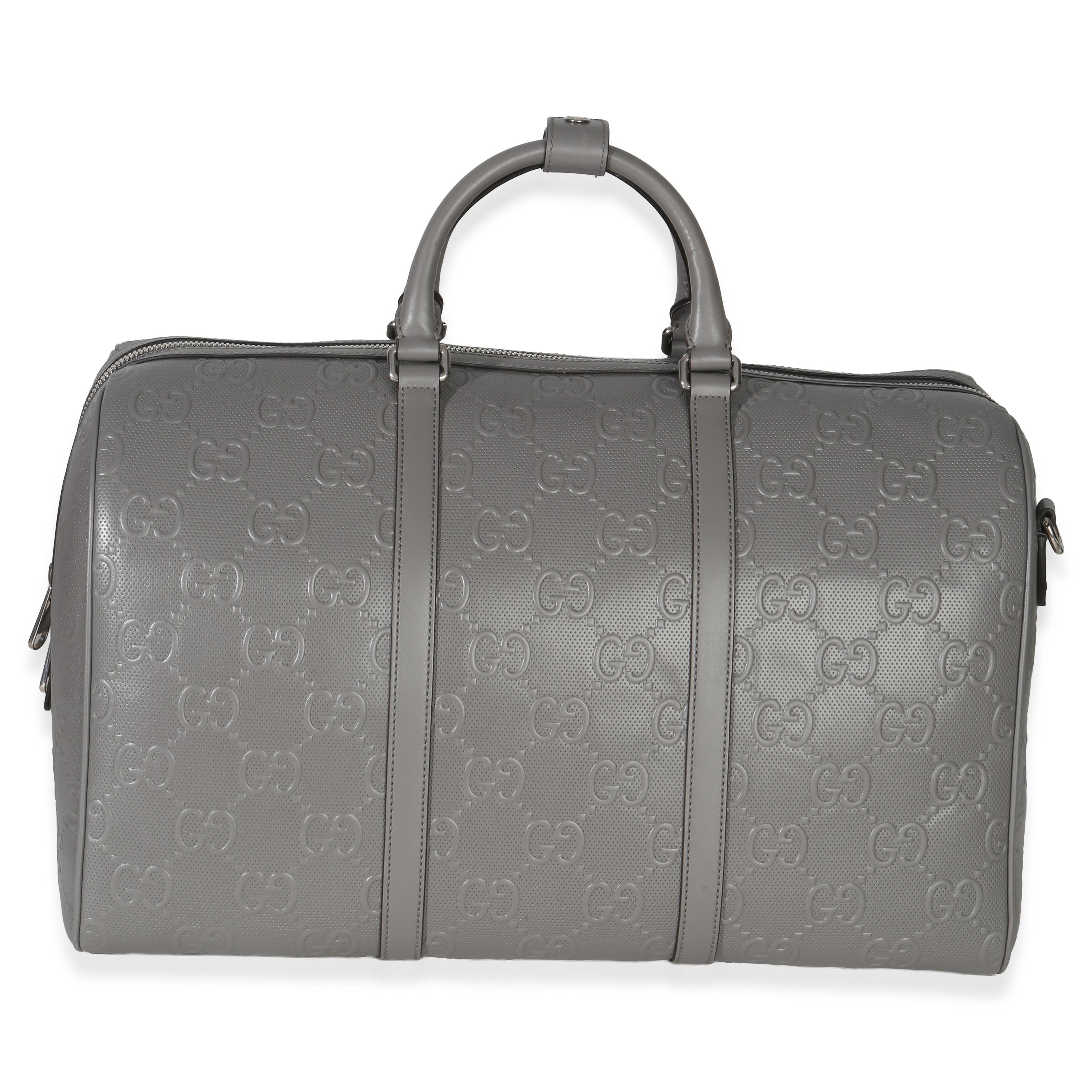 Gucci Grey Embossed Calfskin GG Tennis Medium Duffle Bag