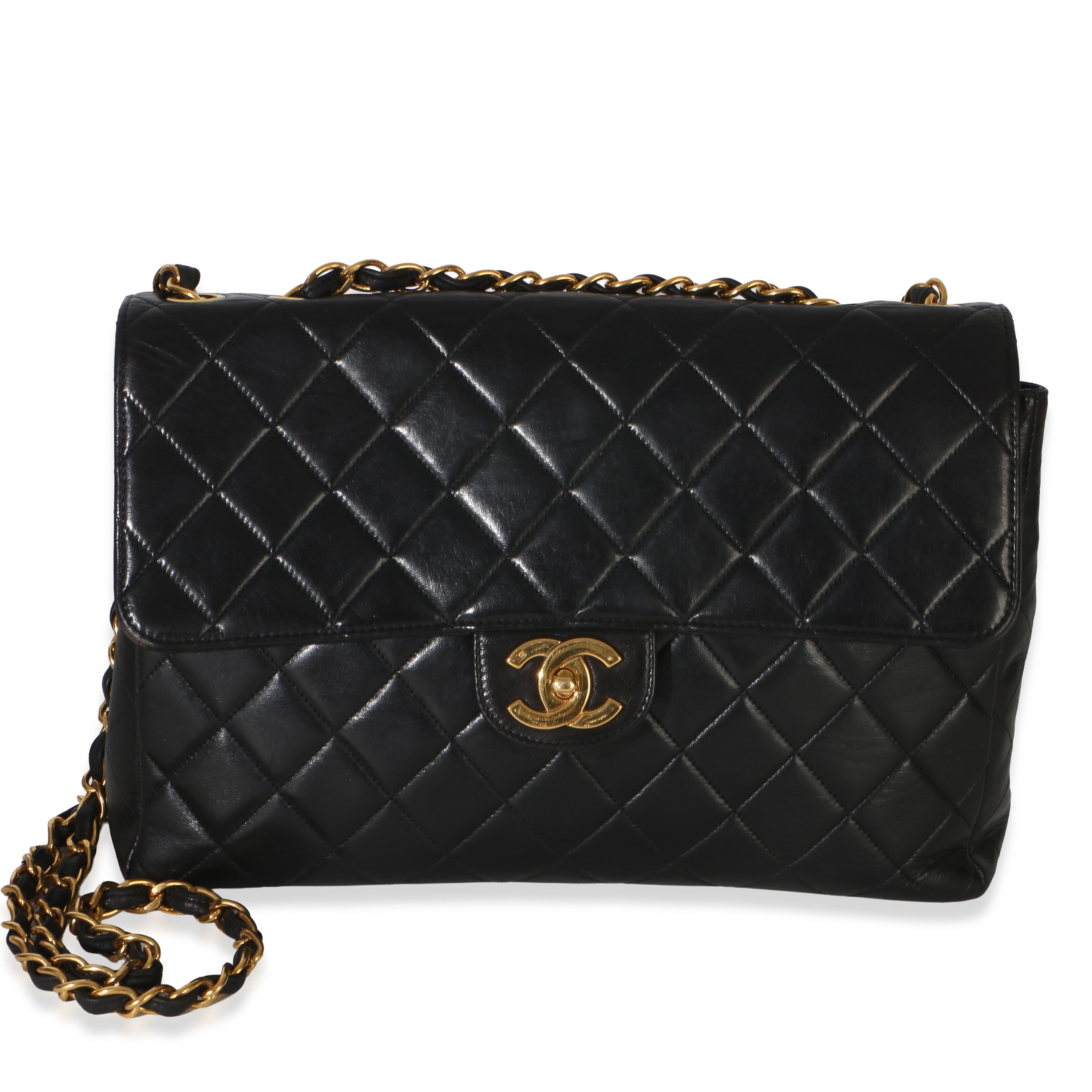 Chanel Vintage 24k Black Quilted Lambskin Jumbo XL Maxi Flap Bag