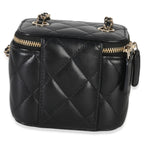 Chanel Black Quilted Lambskin Camellia Bow Chain Mini Vanity Case