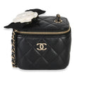 Chanel Black Quilted Lambskin Camellia Bow Chain Mini Vanity Case