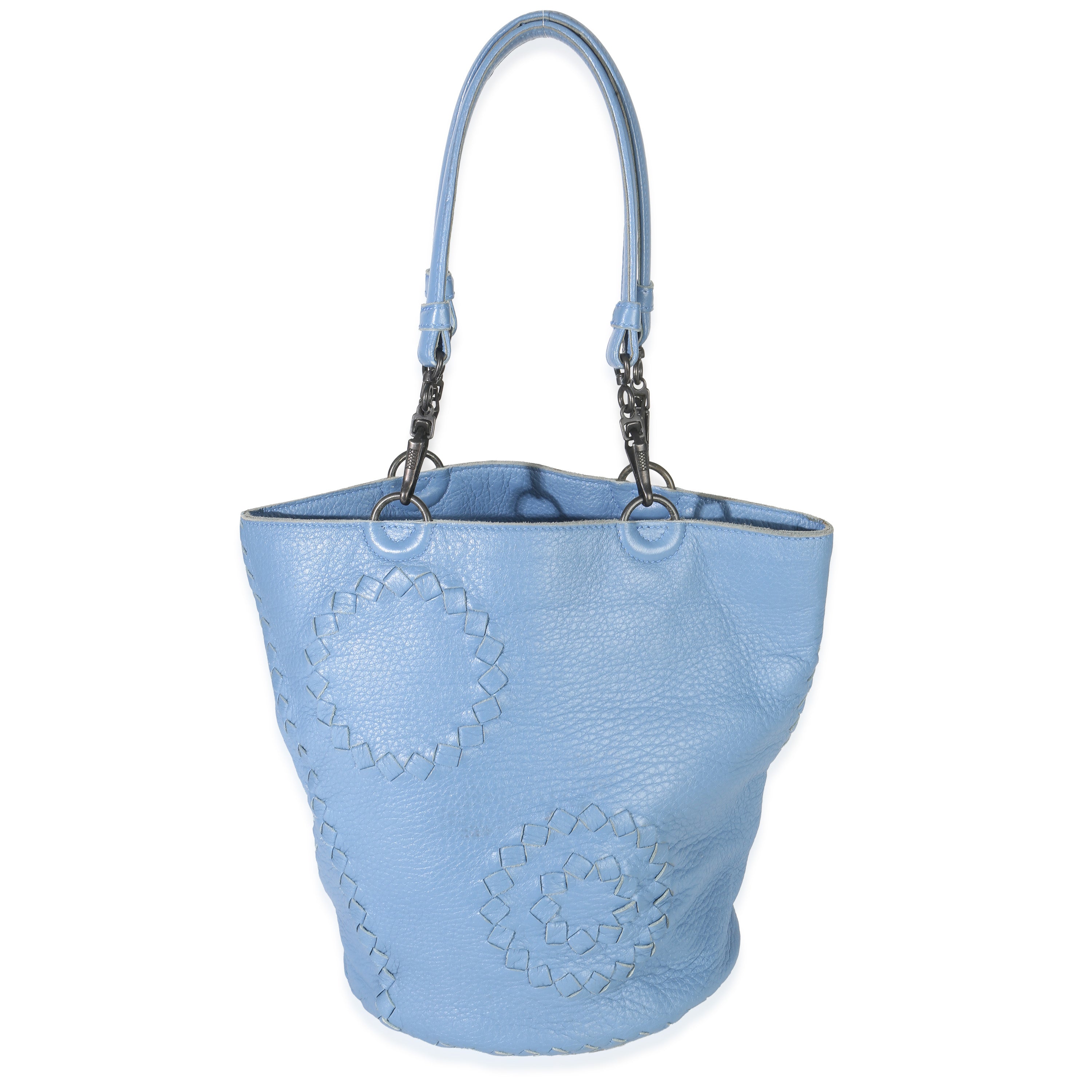 Blue Intrecciato Trimmed Cervo Small Bucket Bag