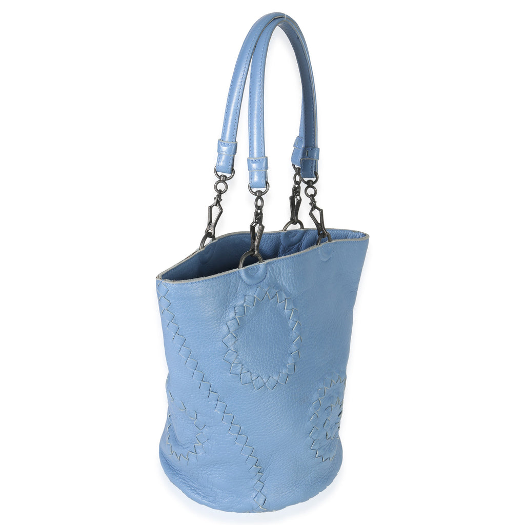 Blue Intrecciato Trimmed Cervo Small Bucket Bag