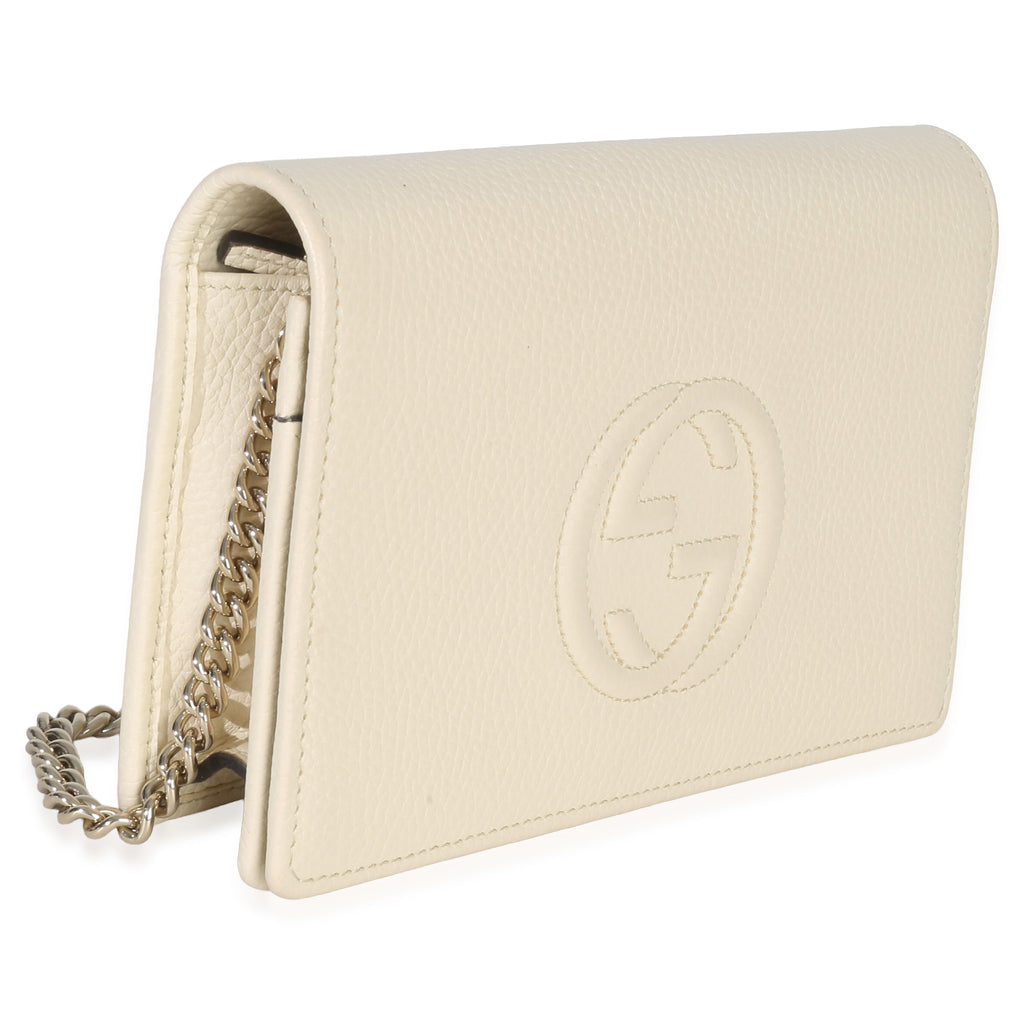 Gucci Cream Pebbled Calfskin Soho Wallet On Chain