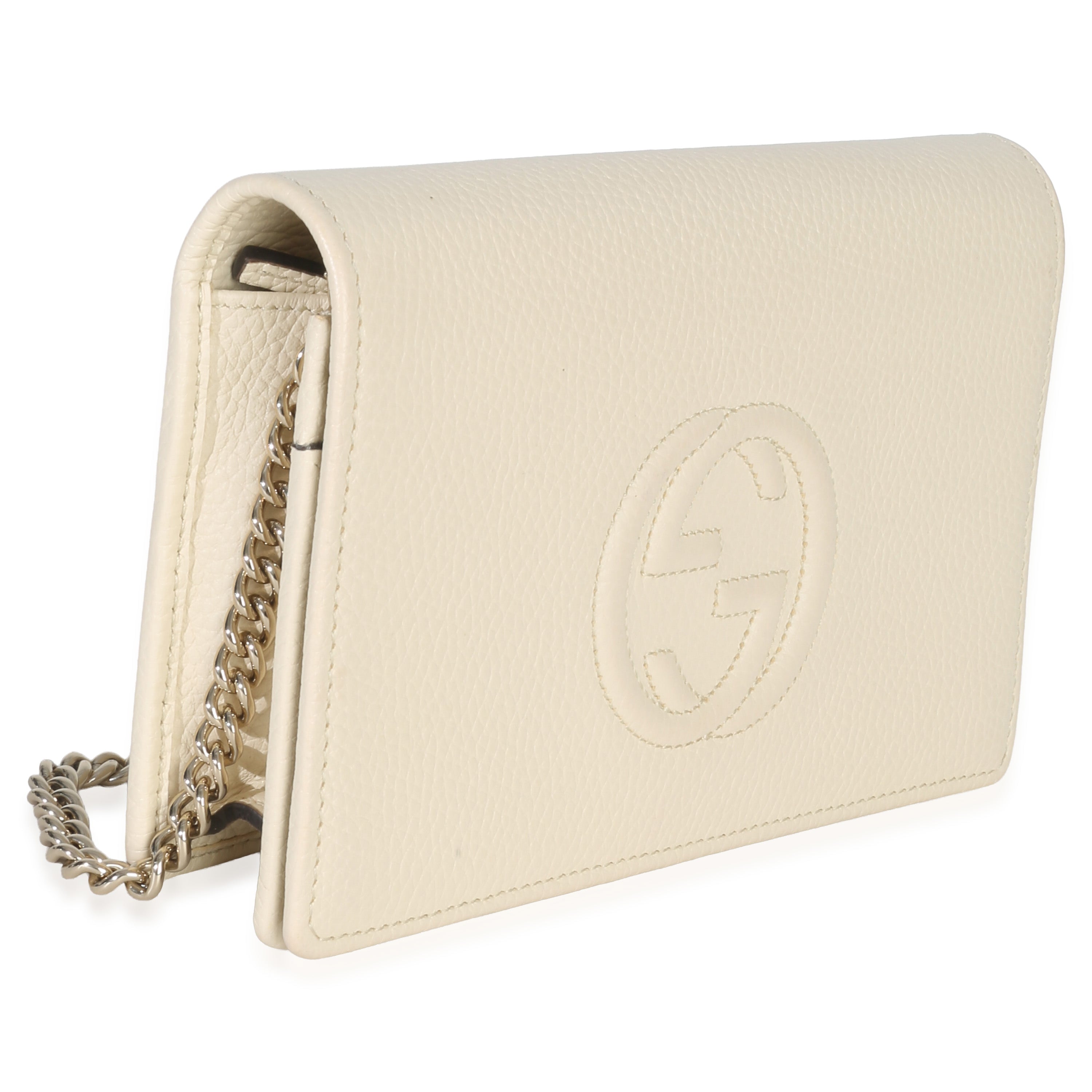 Gucci Cream Pebbled Calfskin Soho Wallet On Chain