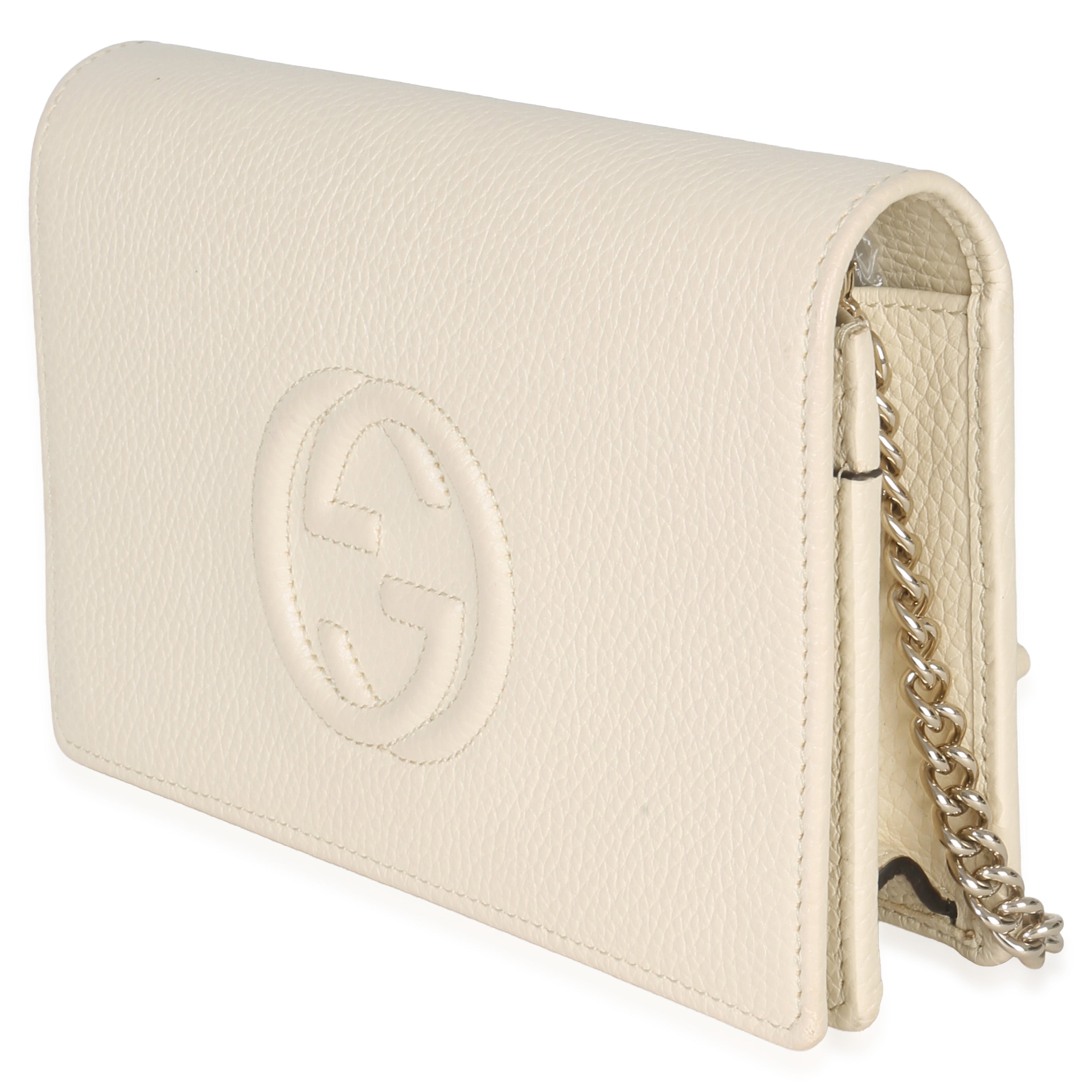 Gucci Cream Pebbled Calfskin Soho Wallet On Chain
