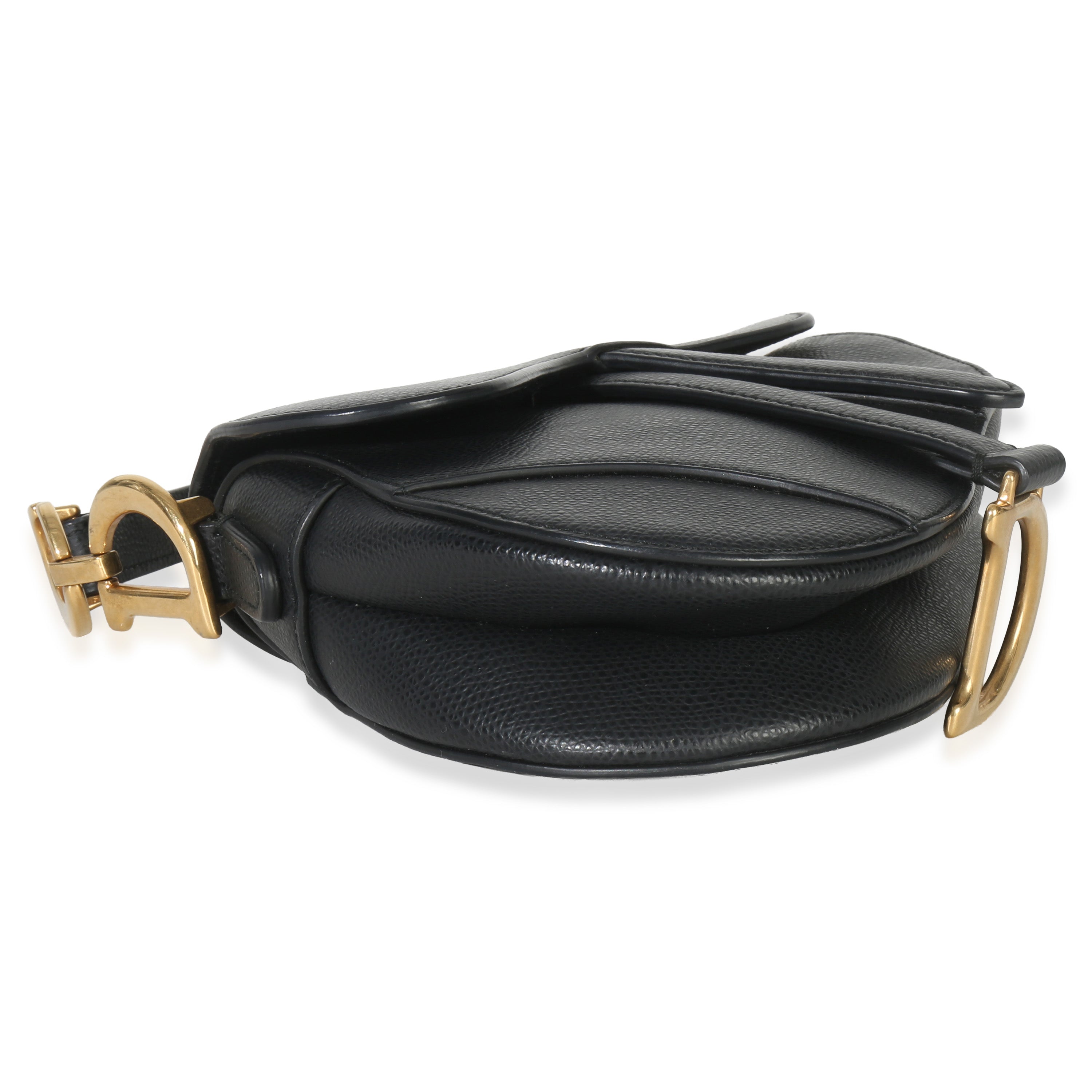 Christian Dior Black Grained Calfskin Mini Saddle Bag