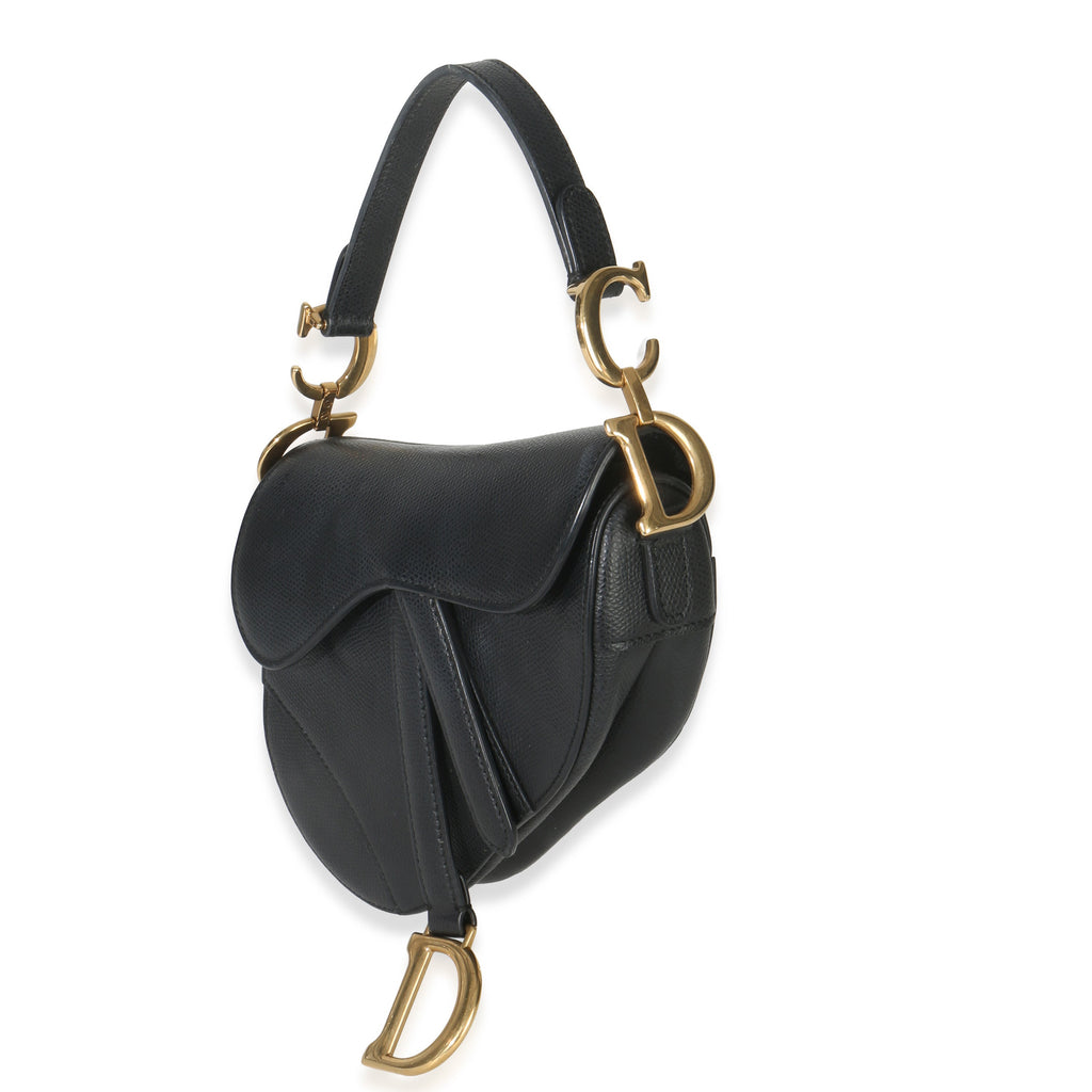 Christian Dior Black Grained Calfskin Mini Saddle Bag