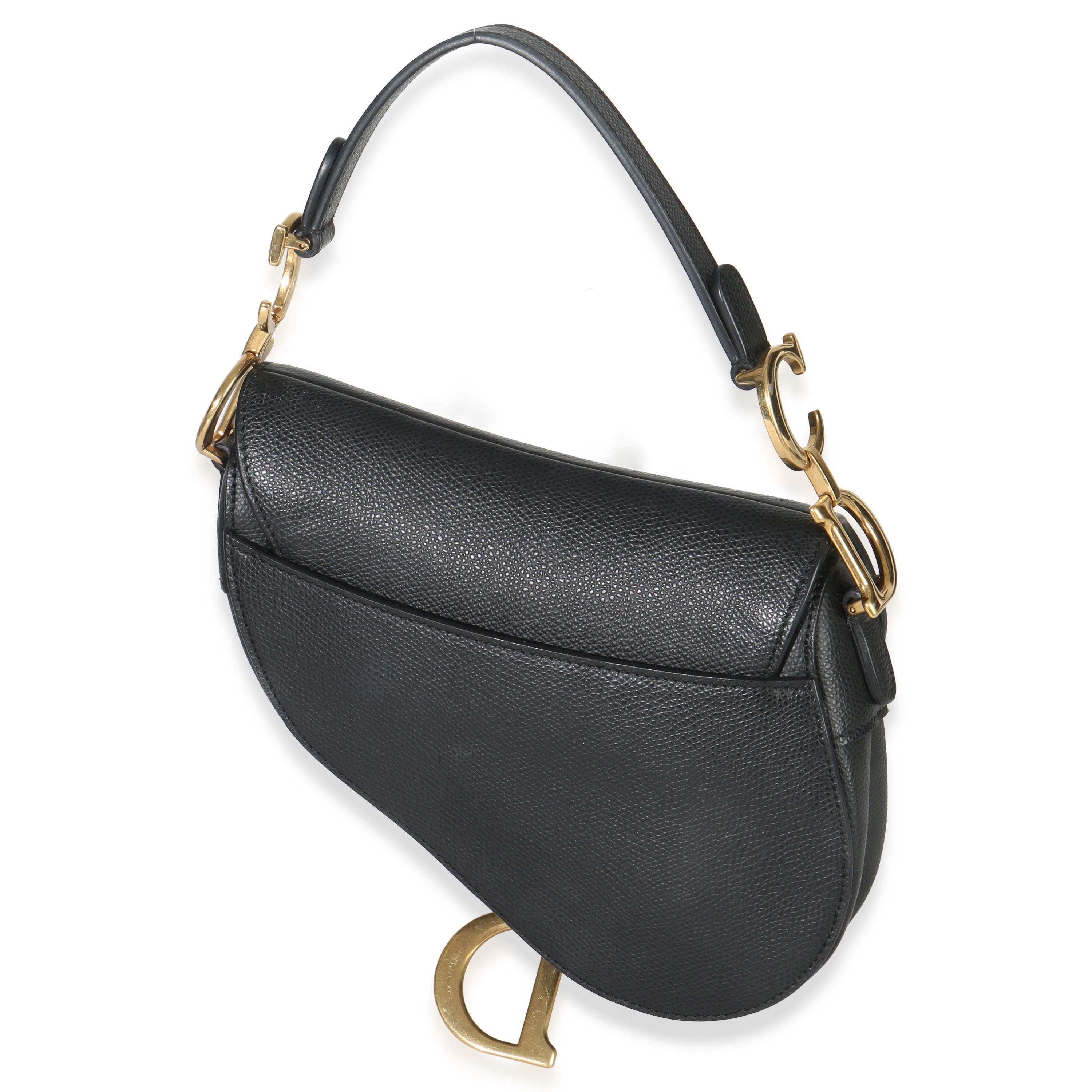 Christian Dior Black Grained Calfskin Mini Saddle Bag