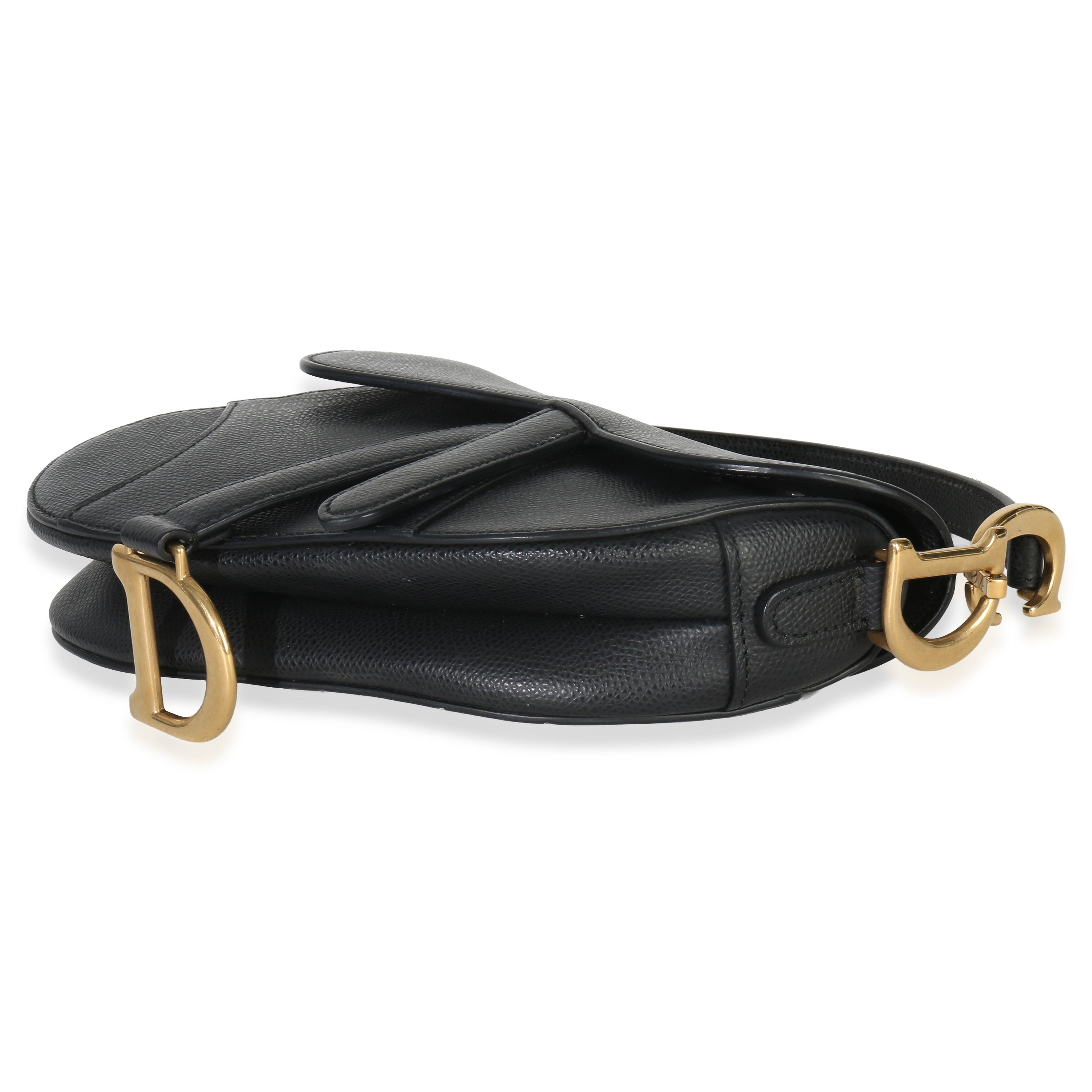 Christian Dior Black Grained Calfskin Mini Saddle Bag