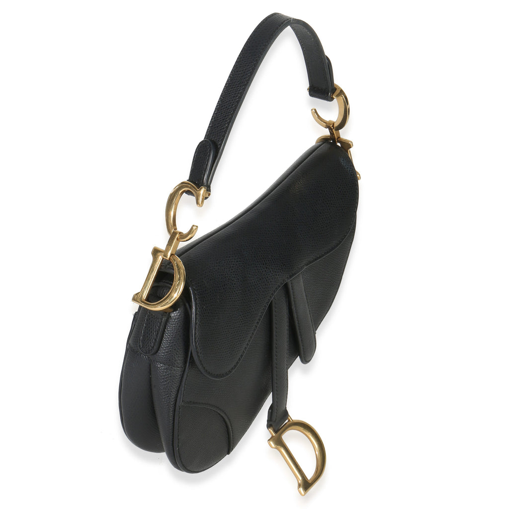 Christian Dior Black Grained Calfskin Mini Saddle Bag