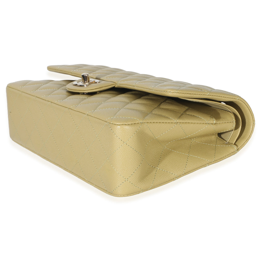 Chanel Olive Quilted Caviar Medium Classic Double Flap Handbag