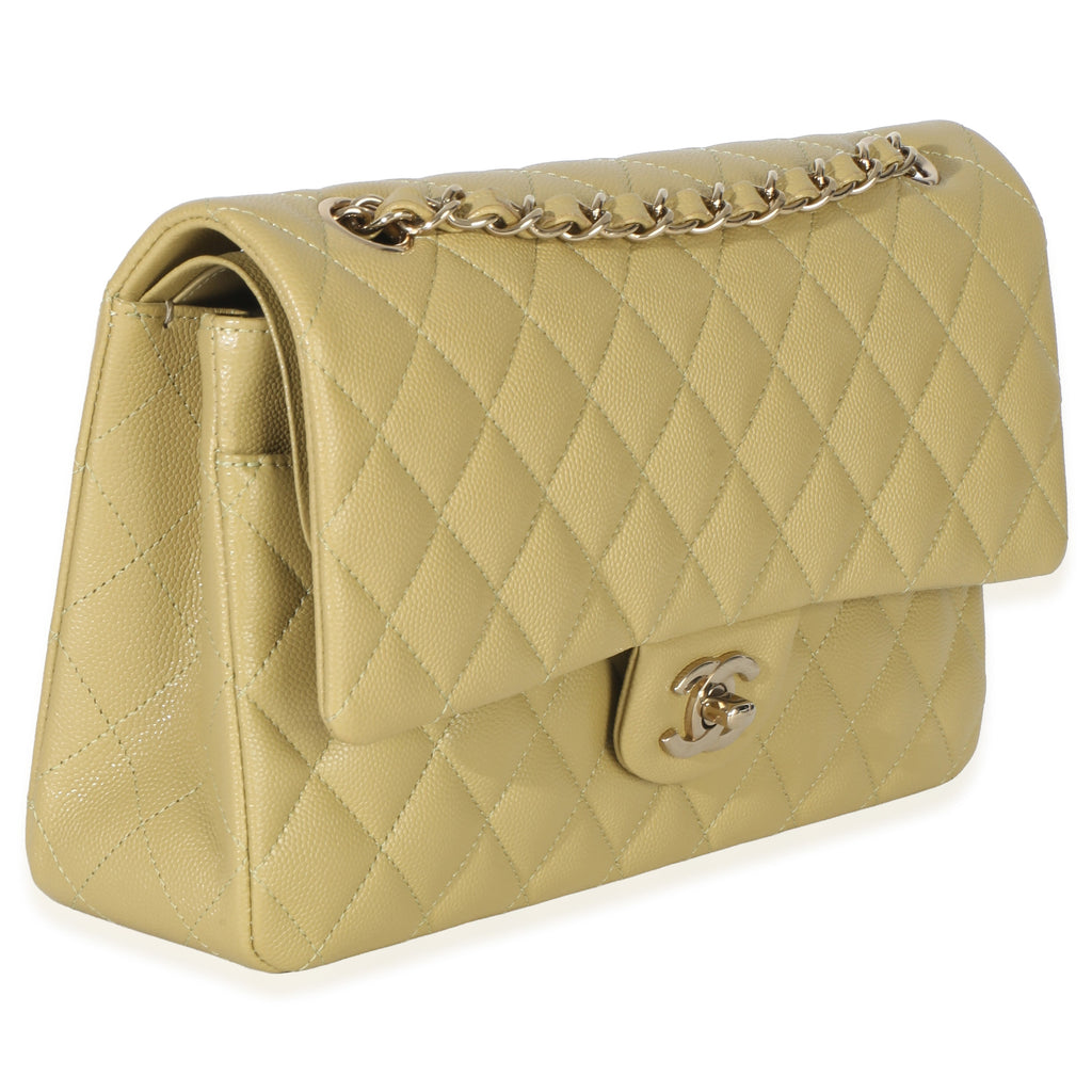 Chanel Olive Quilted Caviar Medium Classic Double Flap Handbag